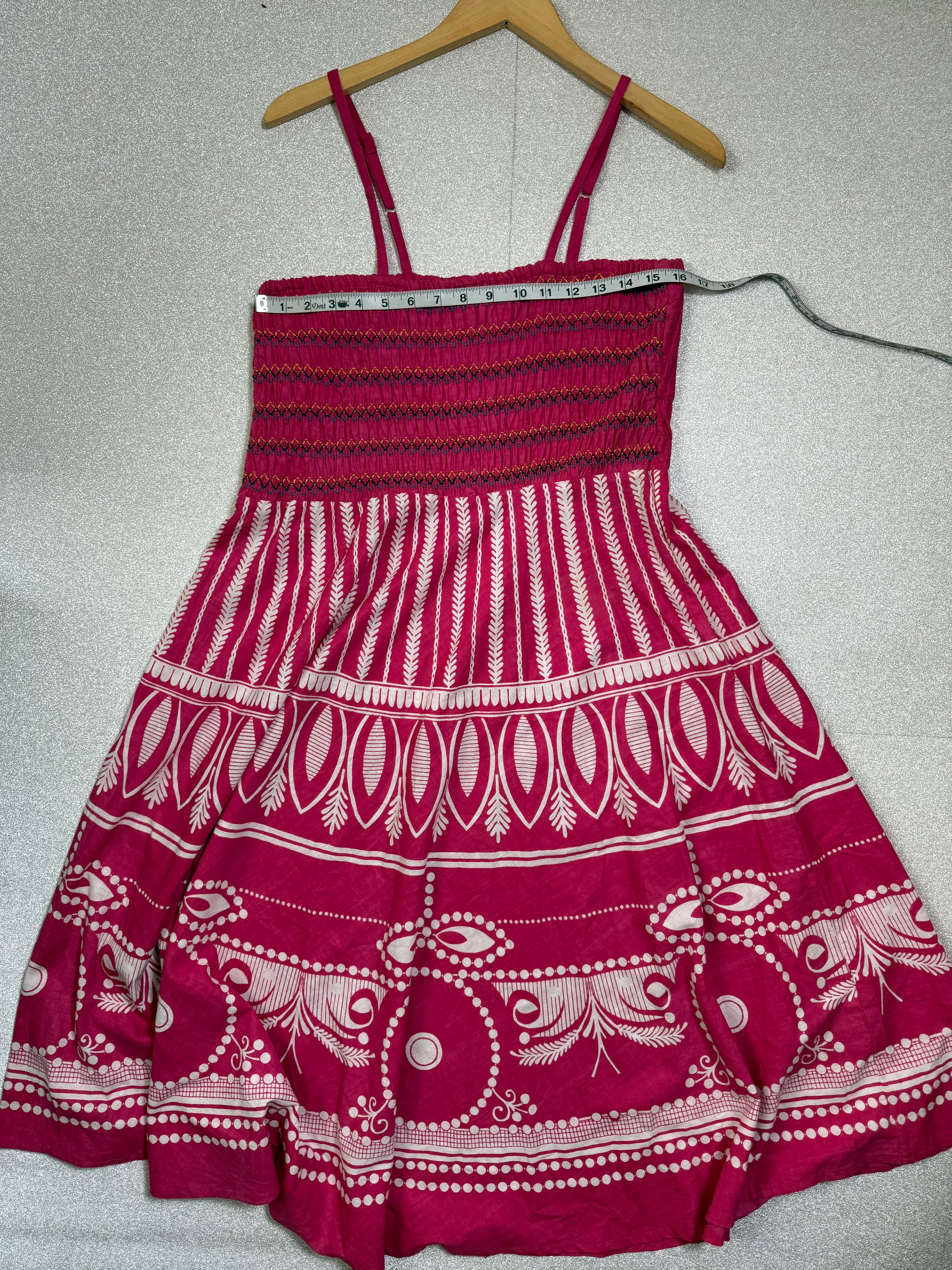 Jackpot 100% Cotton One Size (XL, 2X, 3X) Pink with White Design Spahetti Strap Midi Dress