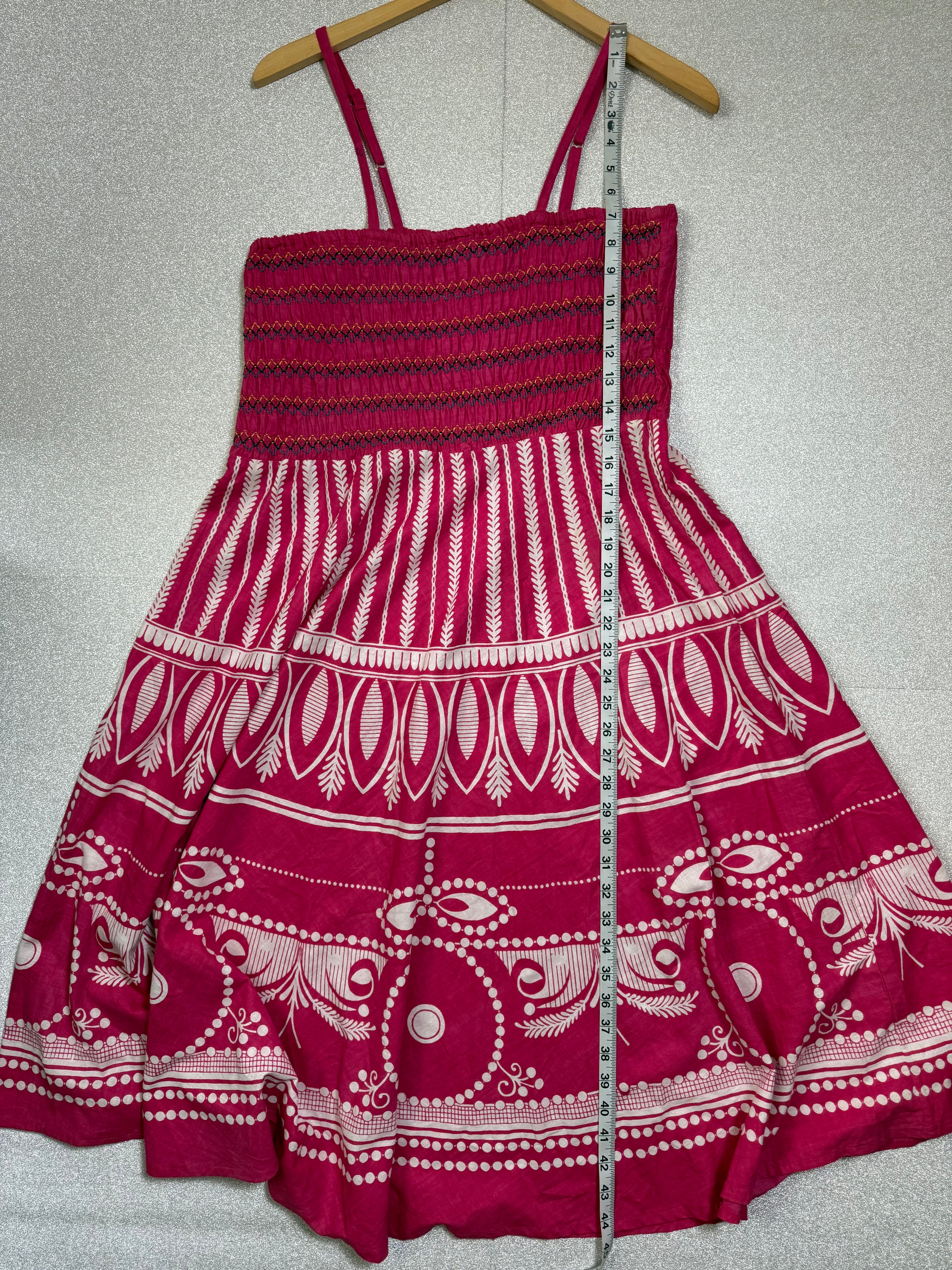 Jackpot 100% Cotton One Size (XL, 2X, 3X) Pink with White Design Spahetti Strap Midi Dress