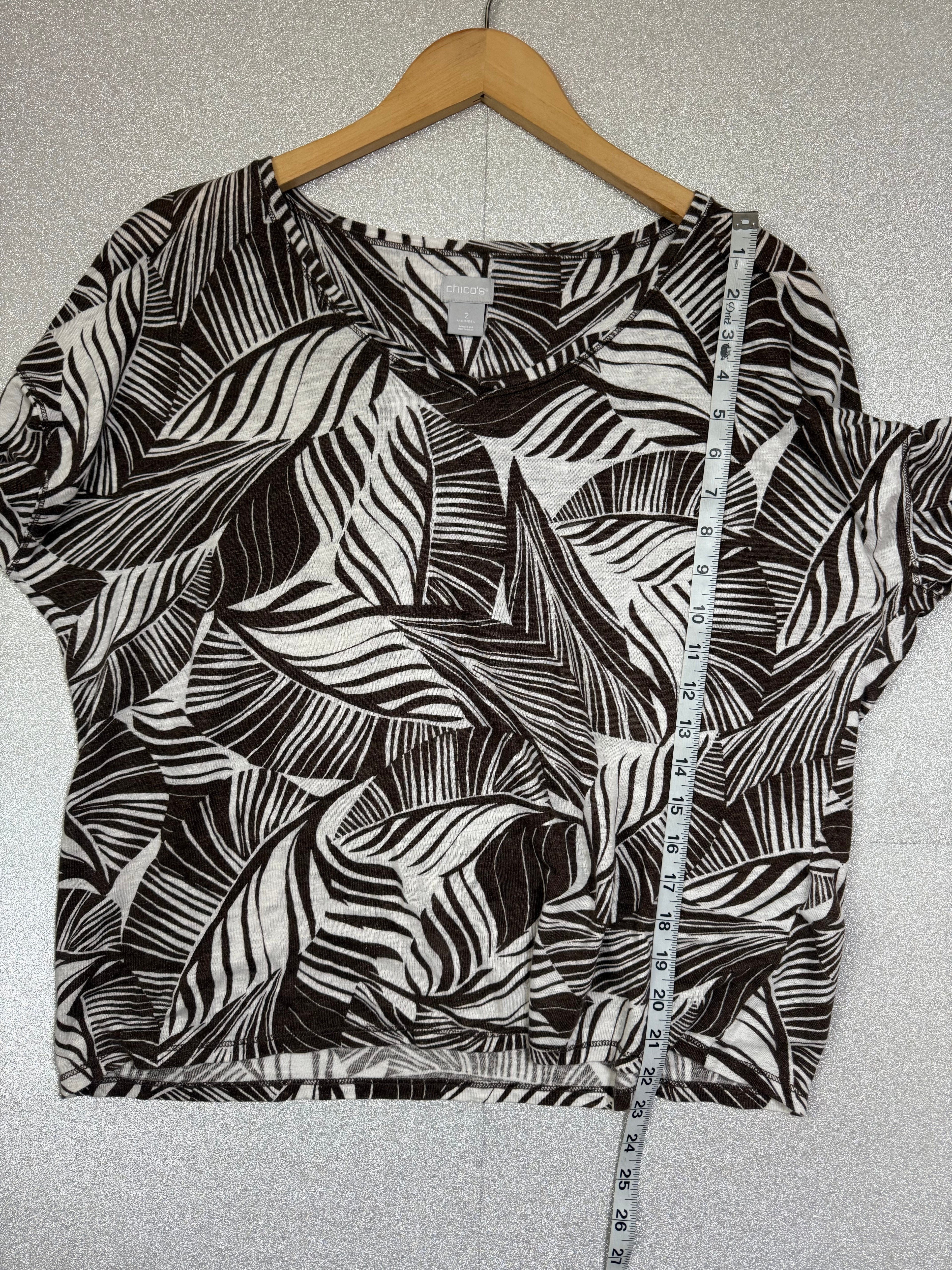 Chico's 100% Linen Size 2 (L, Size 12) Plant Print Short Sleeve Shirt