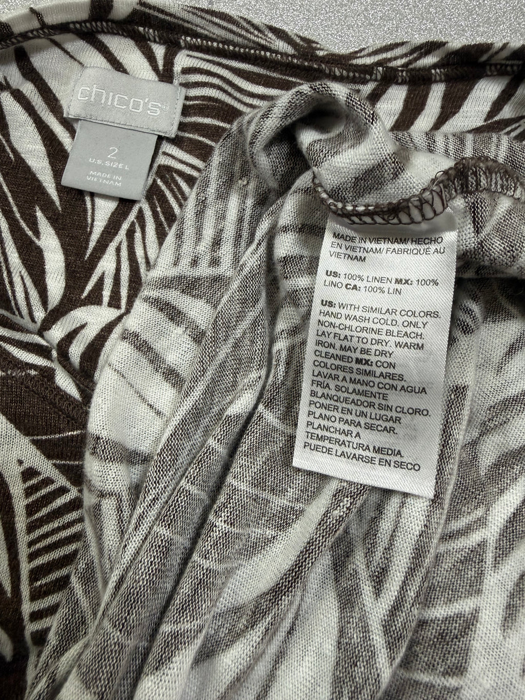 Chico's 100% Linen Size 2 (L, Size 12) Plant Print Short Sleeve Shirt