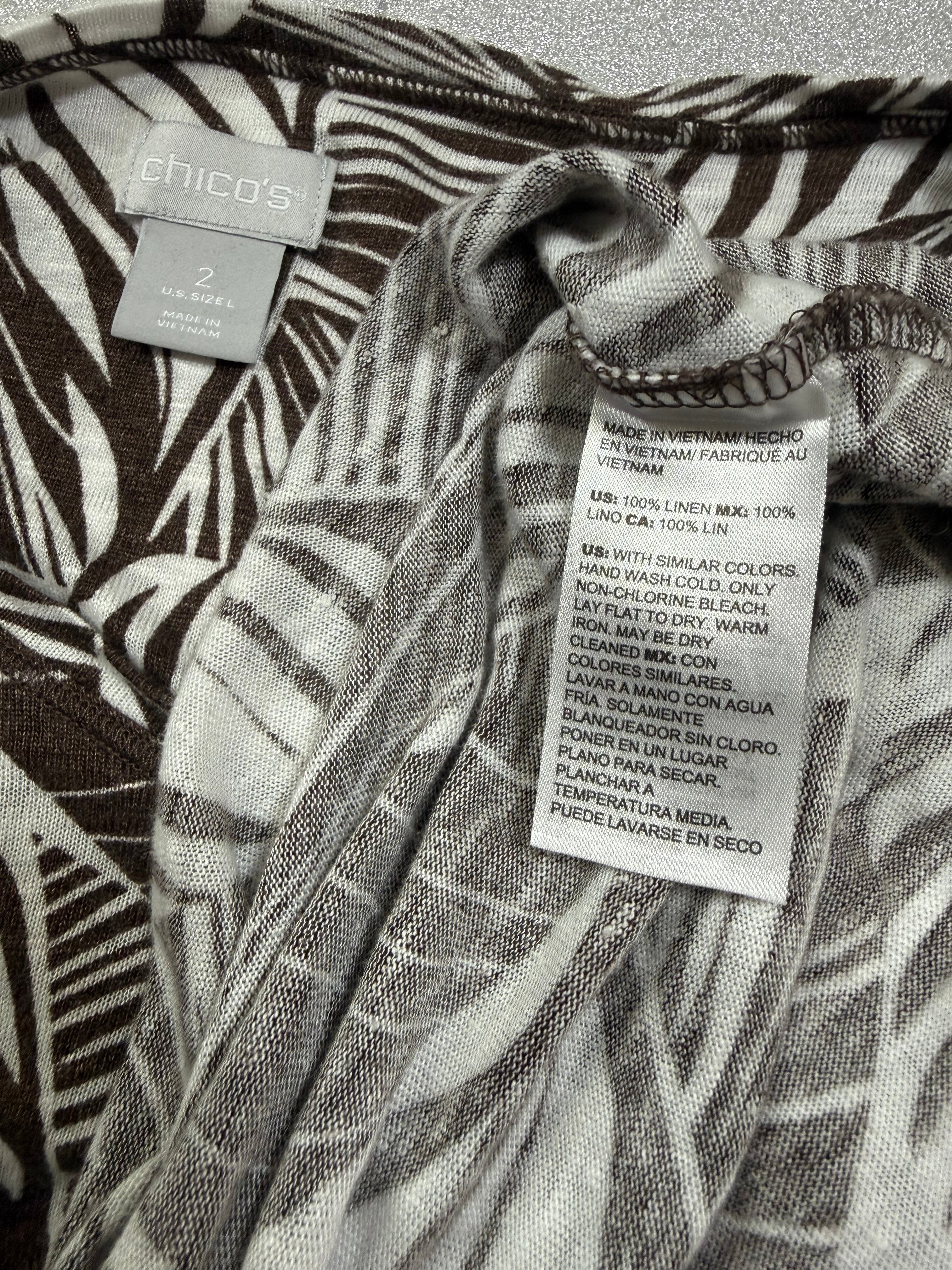 Chico's 100% Linen Size 2 (L, Size 12) Plant Print Short Sleeve Shirt
