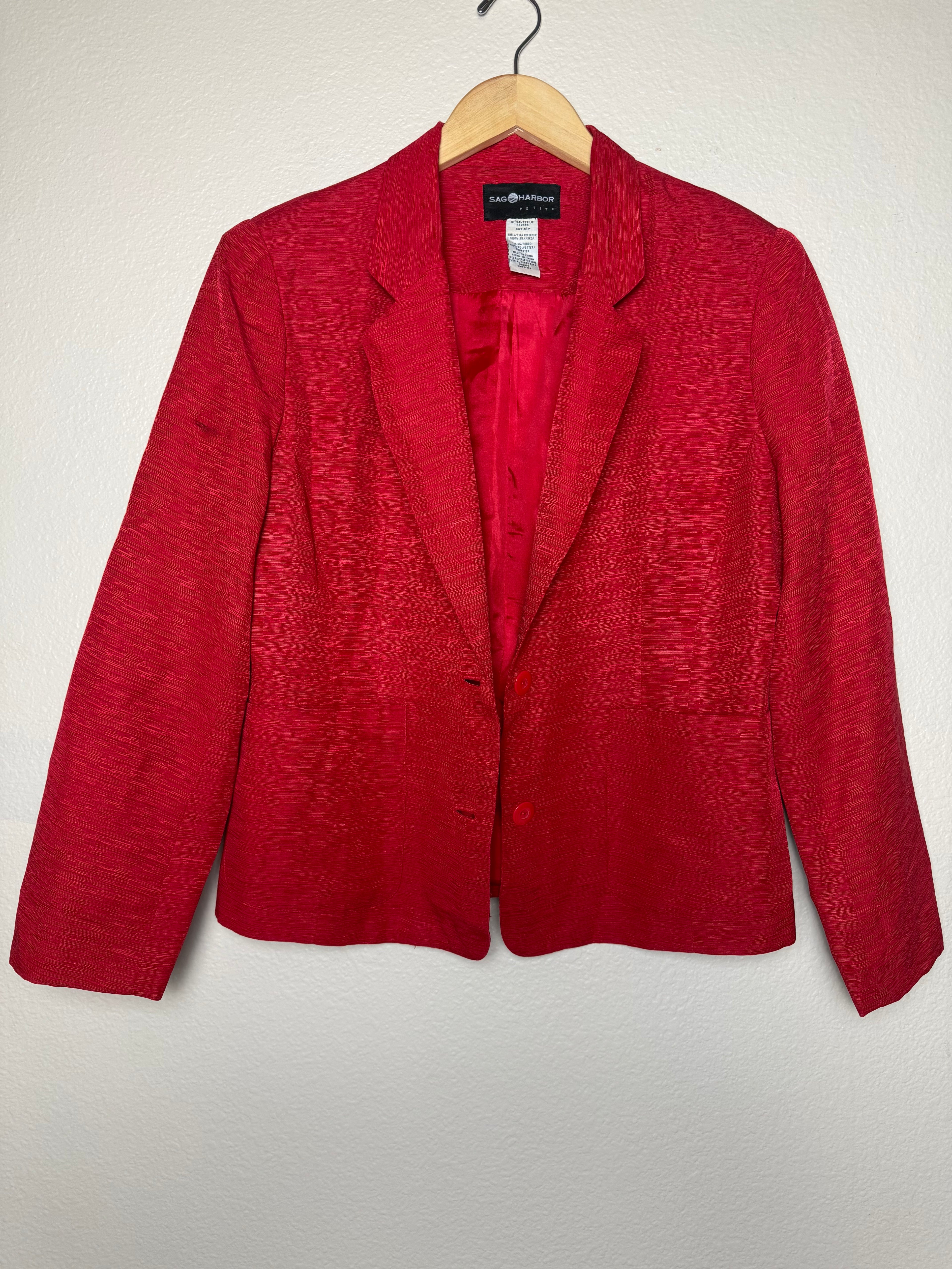 Sag Harbor 100% Silk Size 10 Petite Red Blazer