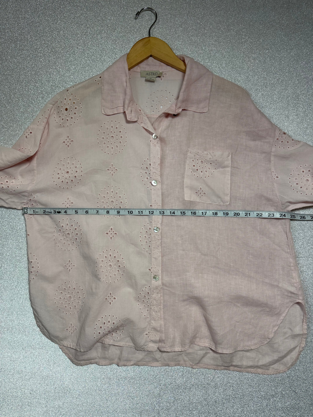 Astrid 100% Linen M Light Pink 3/4 Sleeve Button Down Shirt