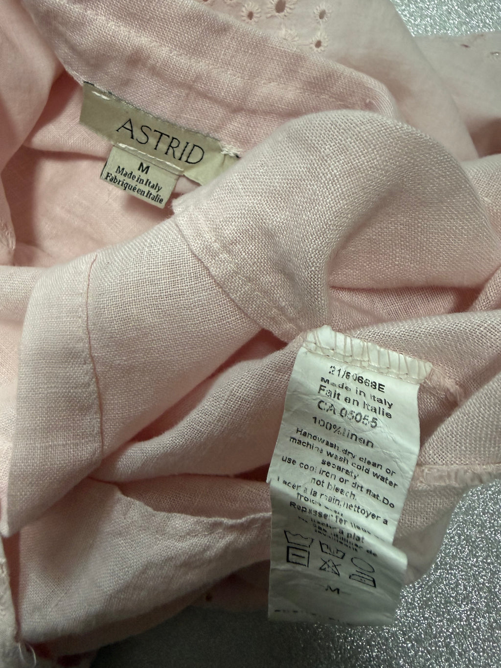Astrid 100% Linen M Light Pink 3/4 Sleeve Button Down Shirt