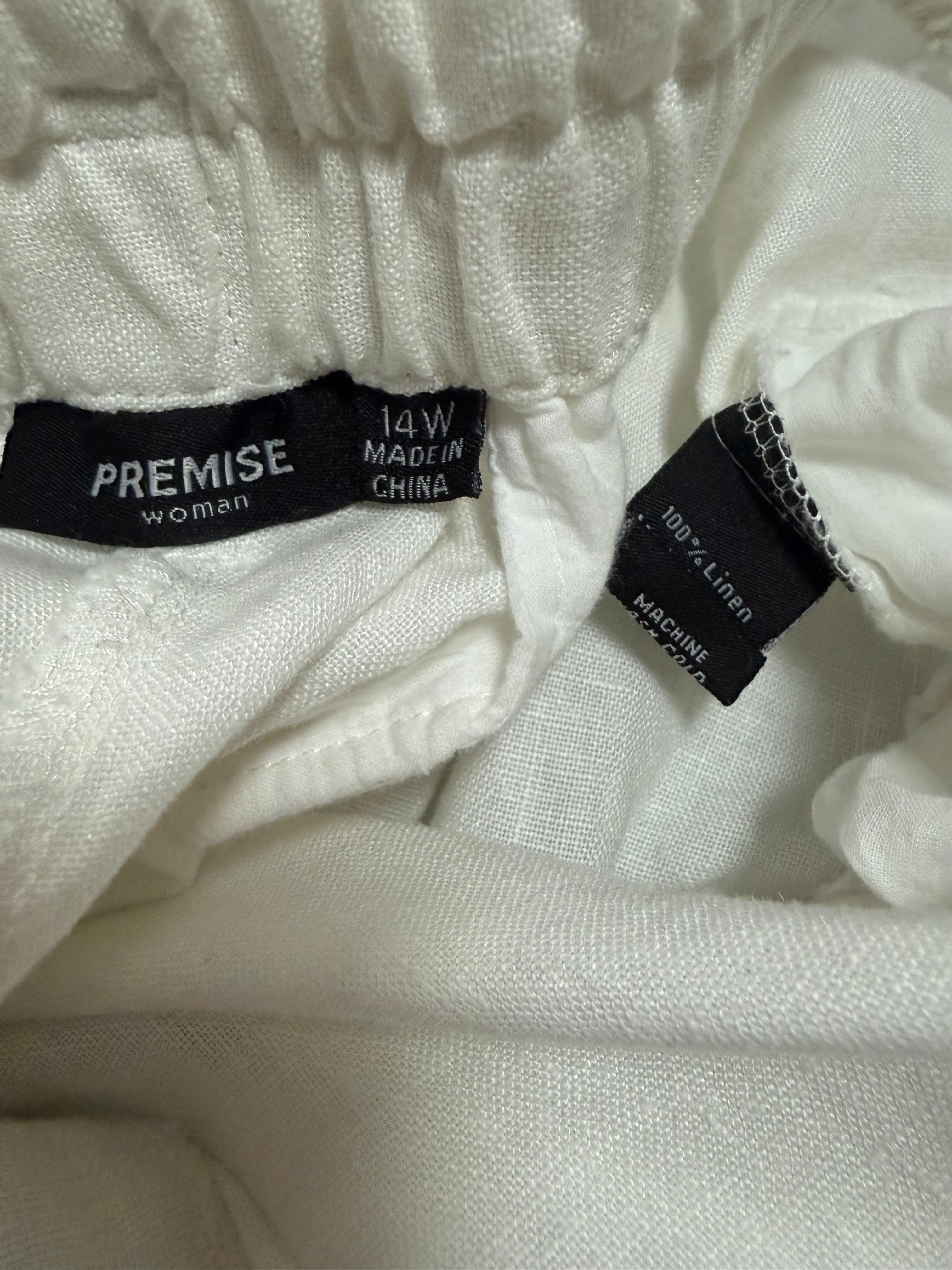 Premise 100% Linen Size 14 W White Taper Leg Pants