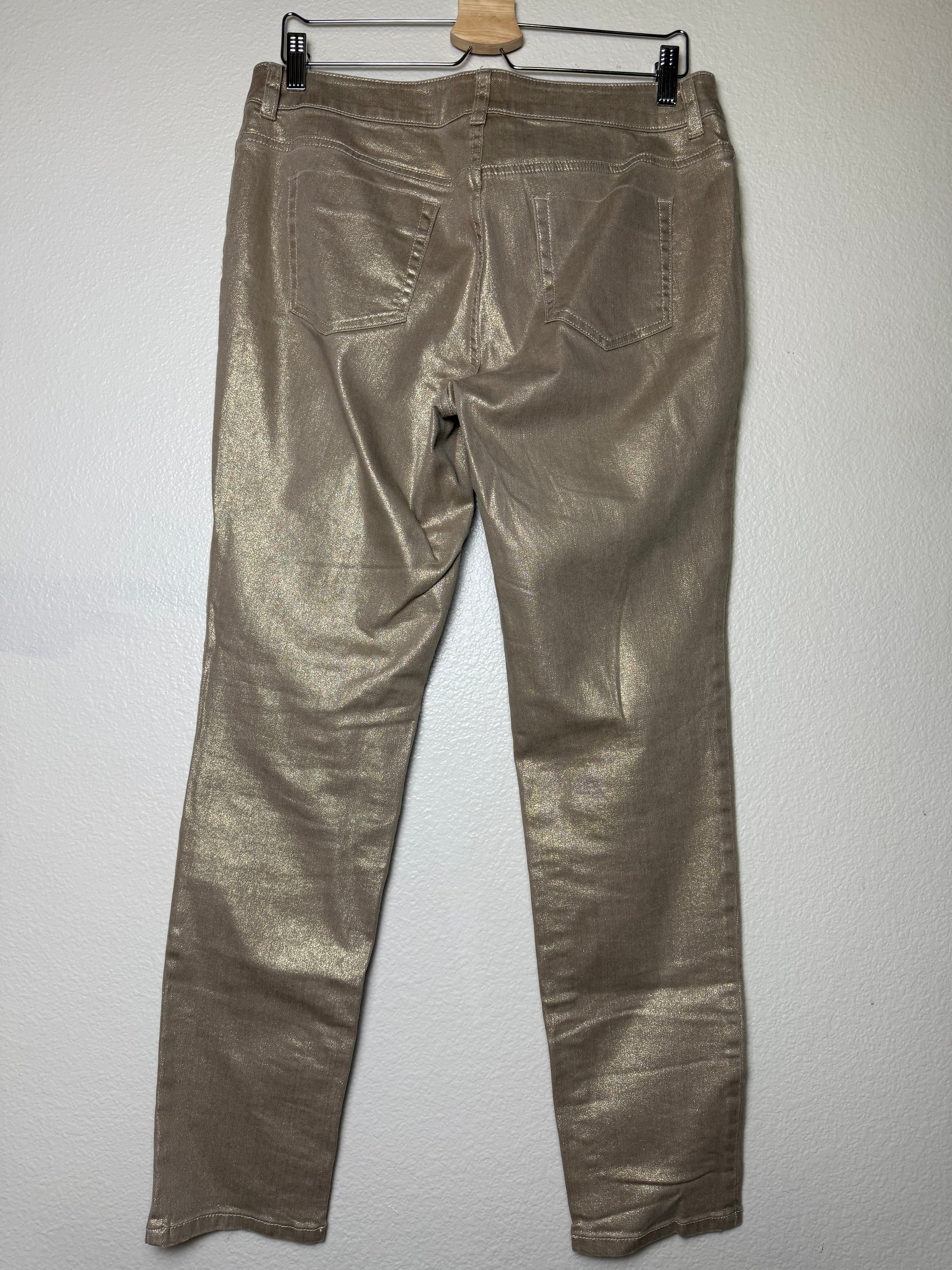 Chico's 98% Cotton 2% Spandex Size 1 (L, Size 10, Size 12) Metallic Gold Skinny Jeans