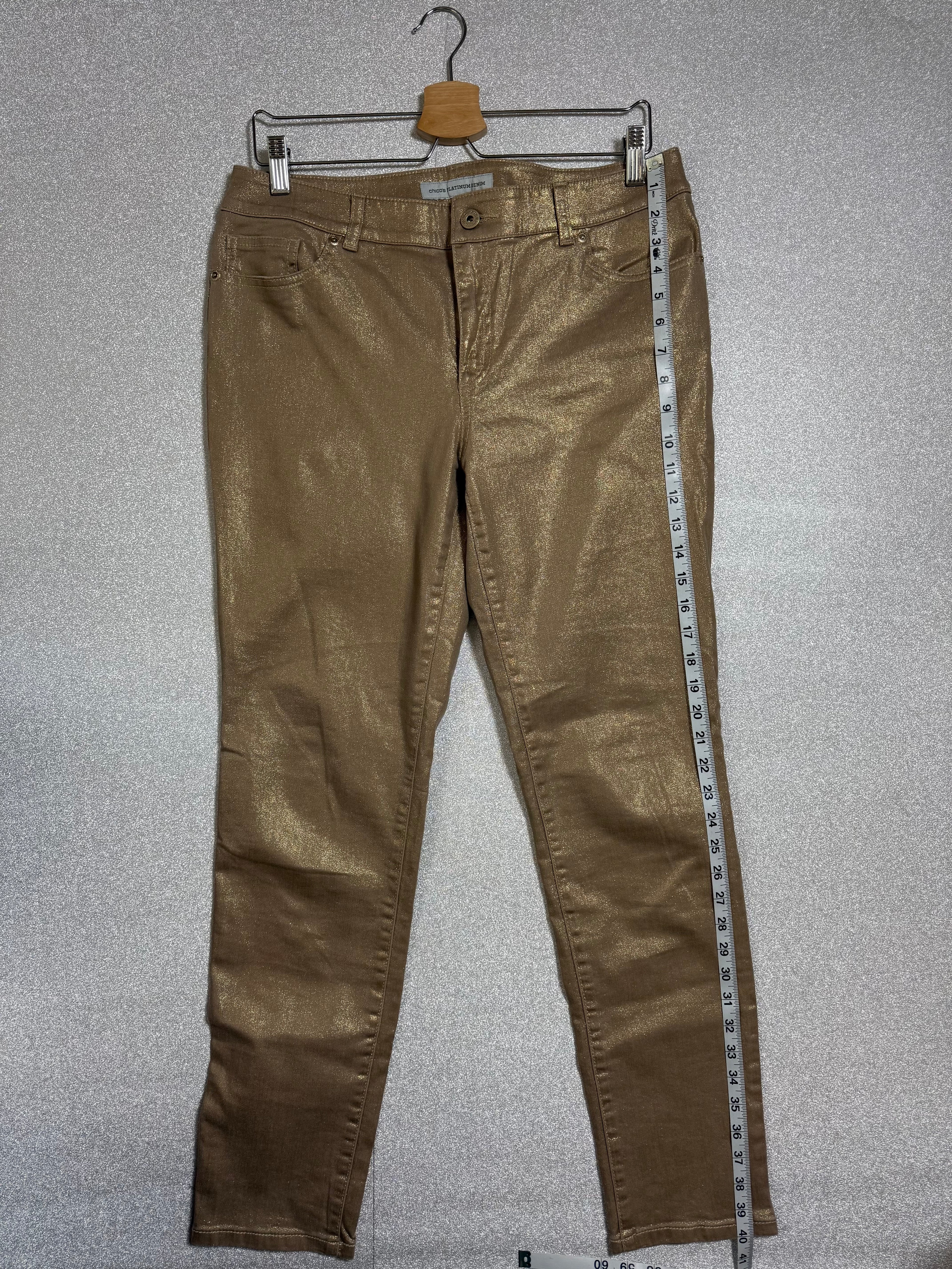 Chico's 98% Cotton 2% Spandex Size 1 (L, Size 10, Size 12) Metallic Gold Skinny Jeans