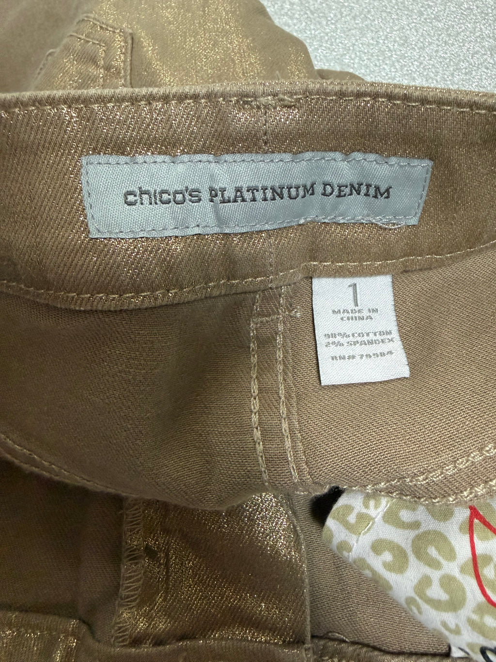 Chico's 98% Cotton 2% Spandex Size 1 (L, Size 10, Size 12) Metallic Gold Skinny Jeans