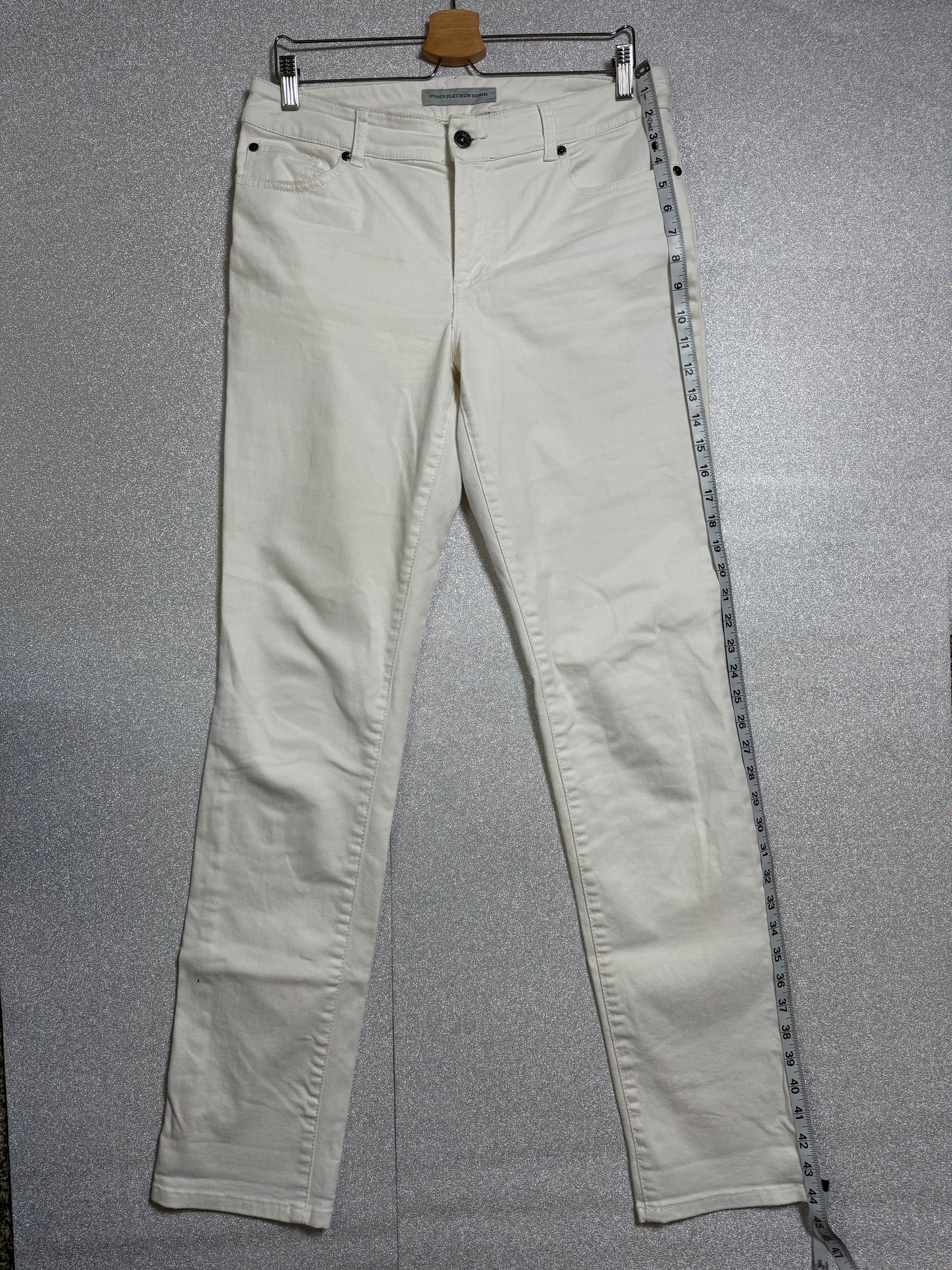 Chico's 98% Cotton 2% Spandex Size 1 (L, Size 10, Size 12) White Skinny Jeans