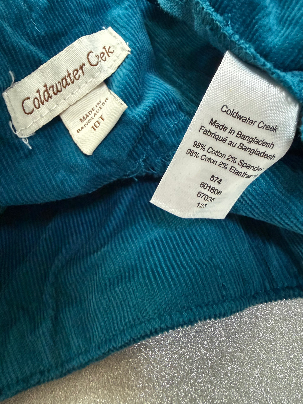 Coldwater Creek 98% Cotton 2% Spandex Size 10 Tall Teal Corduroy Skinny Pants