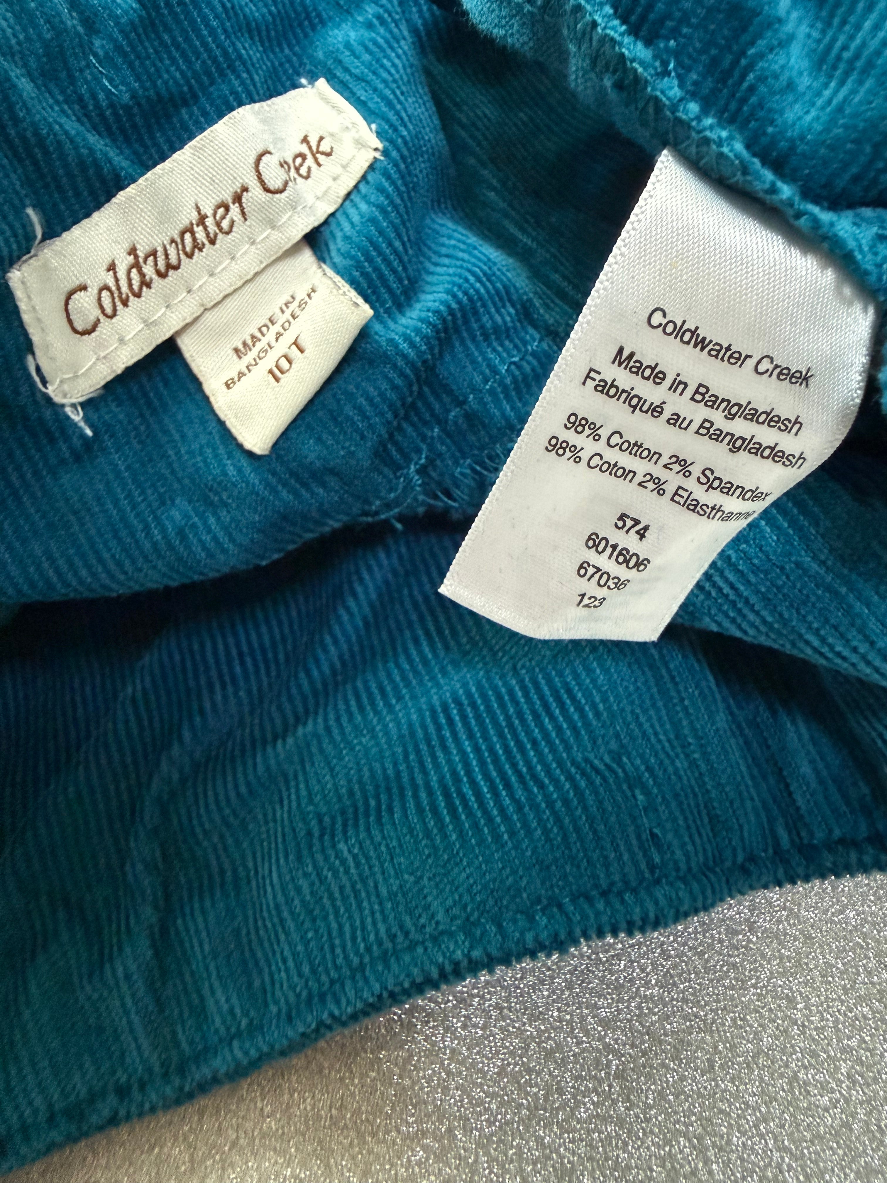 Coldwater Creek 98% Cotton 2% Spandex Size 10 Tall Teal Corduroy Skinny Pants