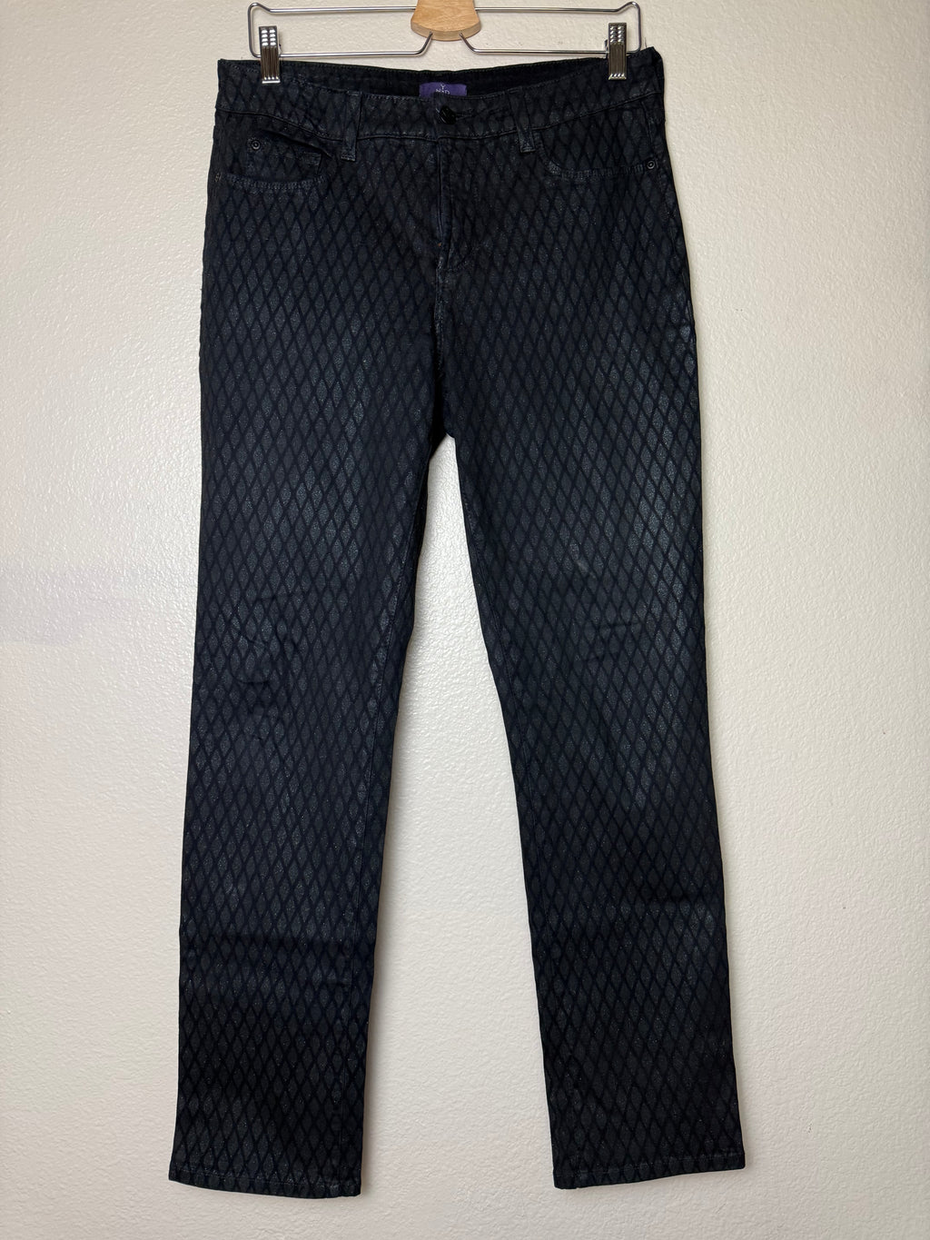 NYJD 96% Cotton 4% Spandex Size 8 Black Metallic Fish Net Design Skinny Jeans