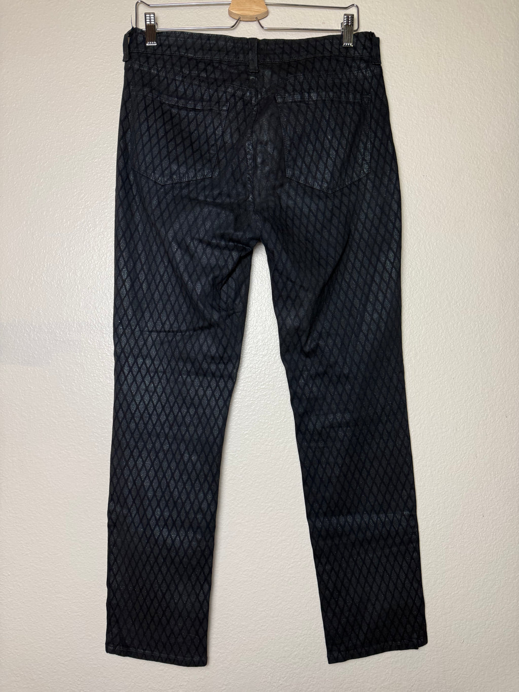 NYJD 96% Cotton 4% Spandex Size 8 Black Metallic Fish Net Design Skinny Jeans