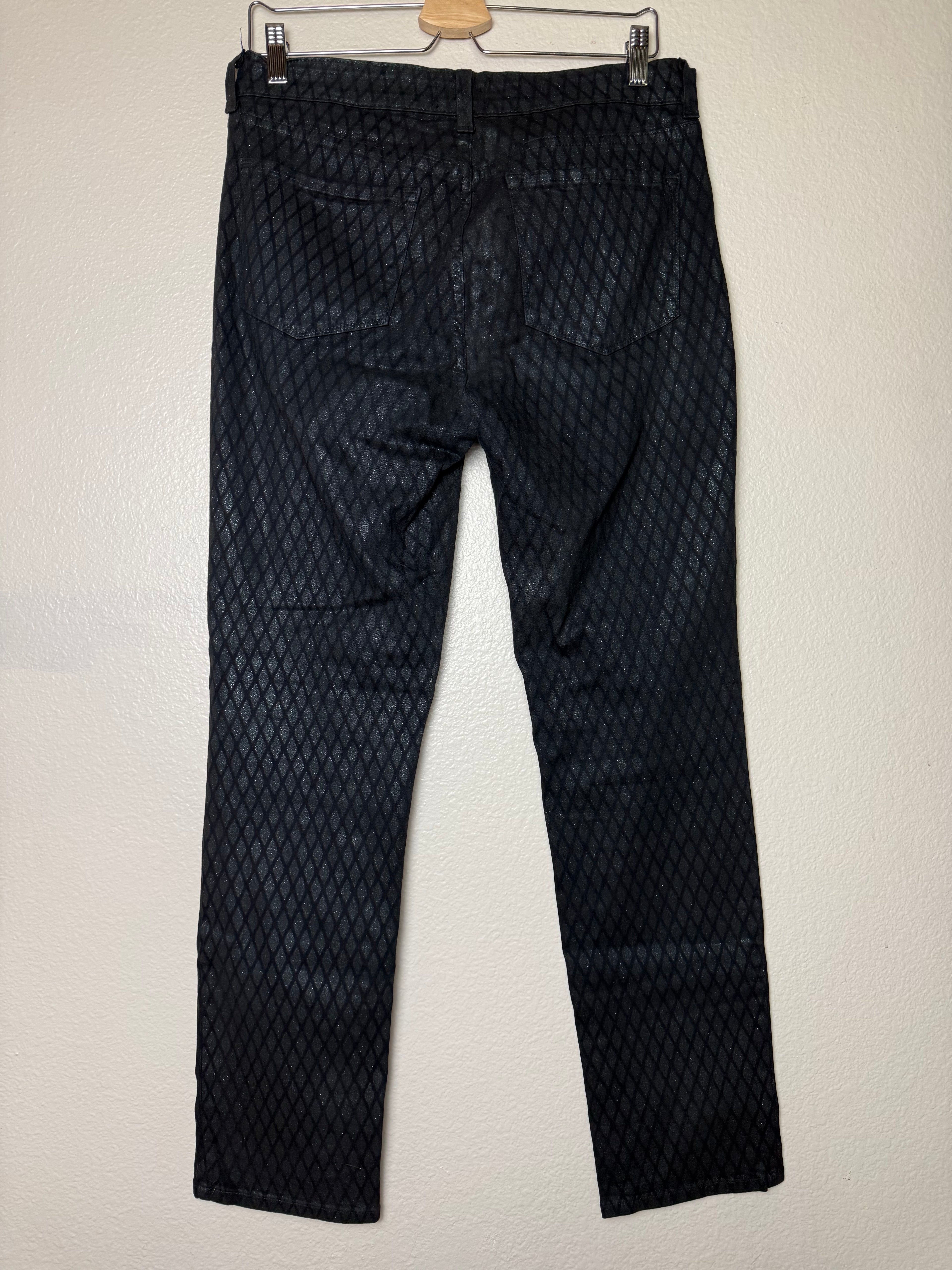 NYJD 96% Cotton 4% Spandex Size 8 Black Metallic Fish Net Design Skinny Jeans