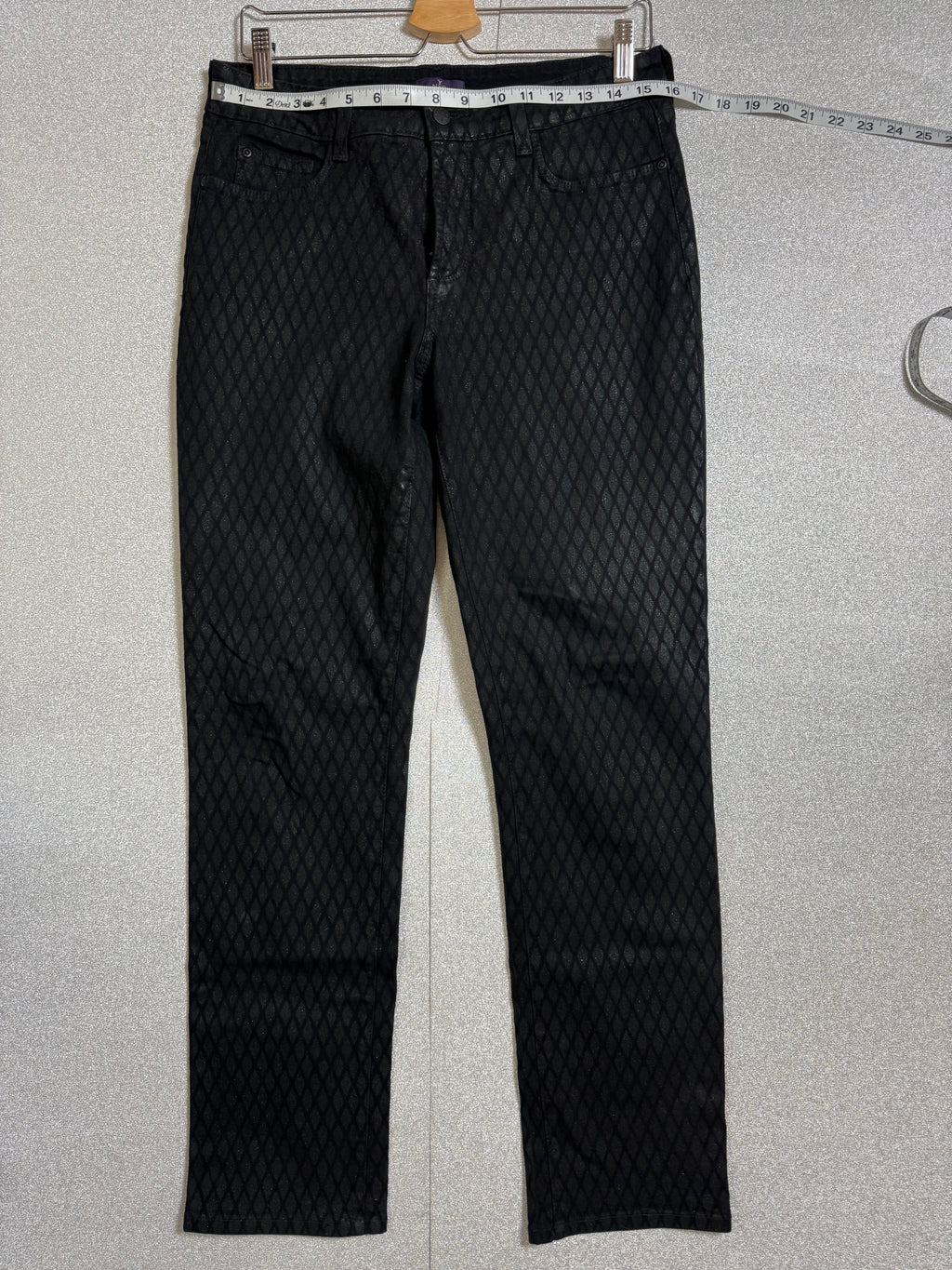 NYJD 96% Cotton 4% Spandex Size 8 Black Metallic Fish Net Design Skinny Jeans