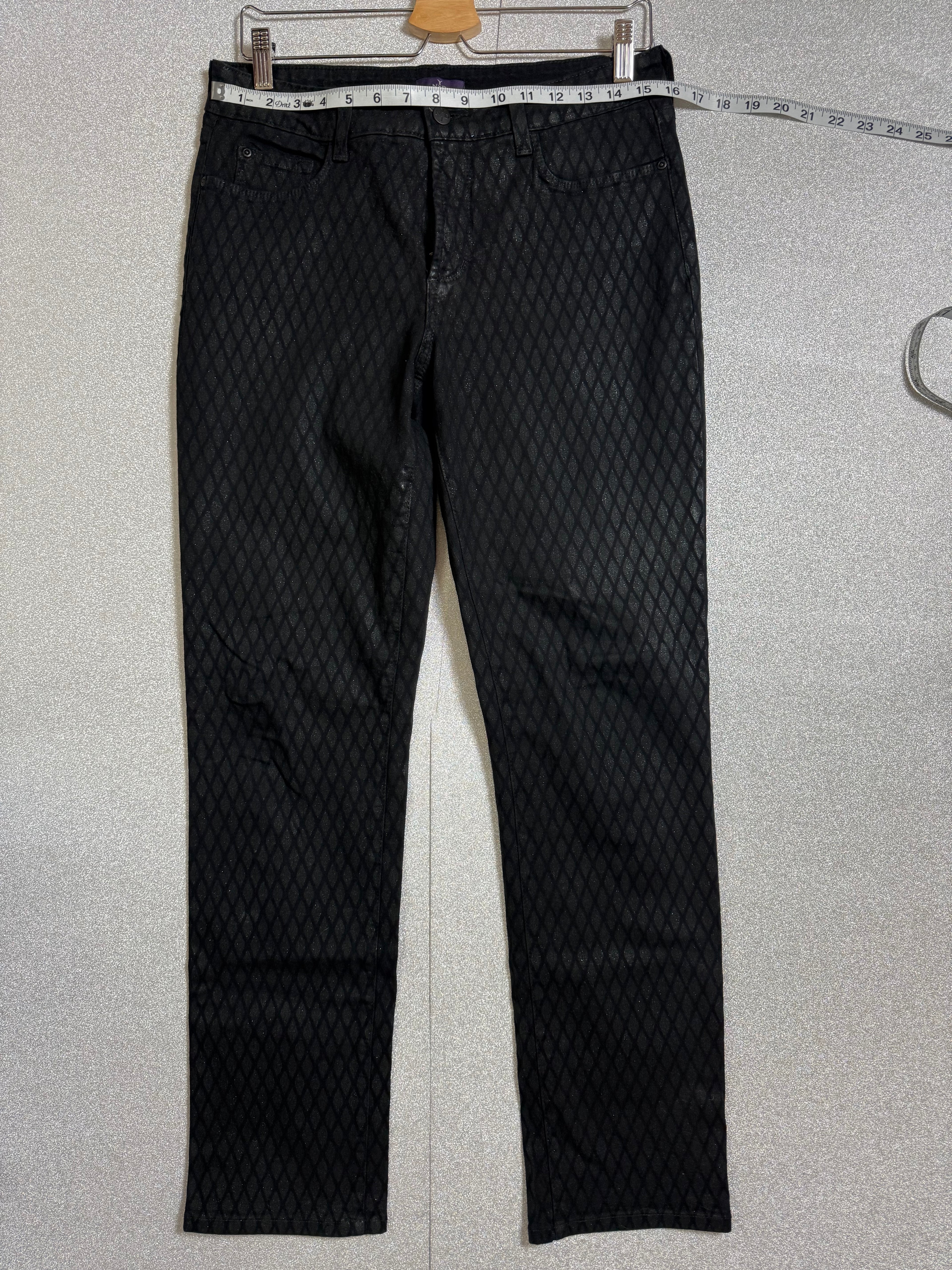 NYJD 96% Cotton 4% Spandex Size 8 Black Metallic Fish Net Design Skinny Jeans