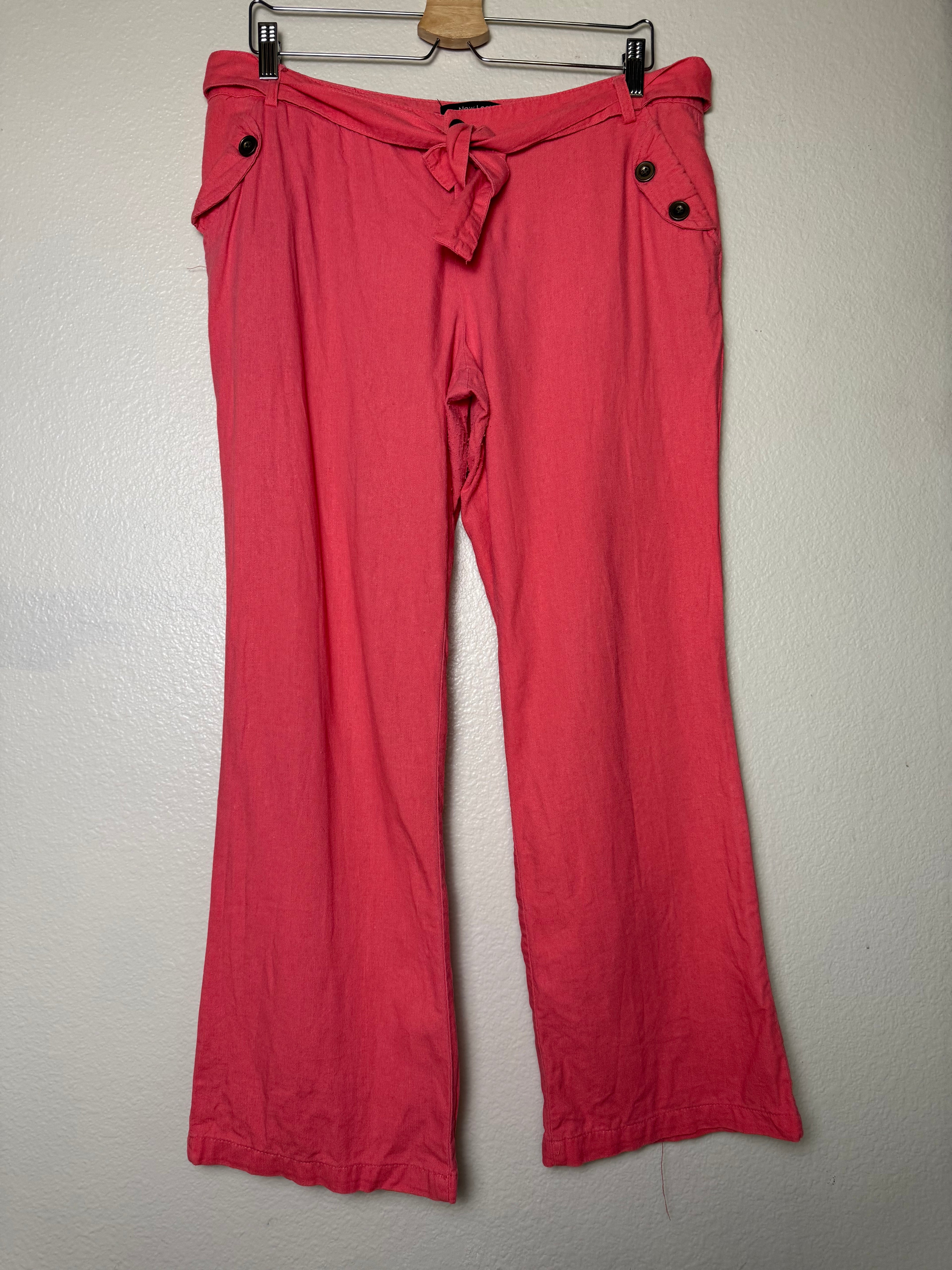New Look 100% Linen L Coral Straight Leg Pants