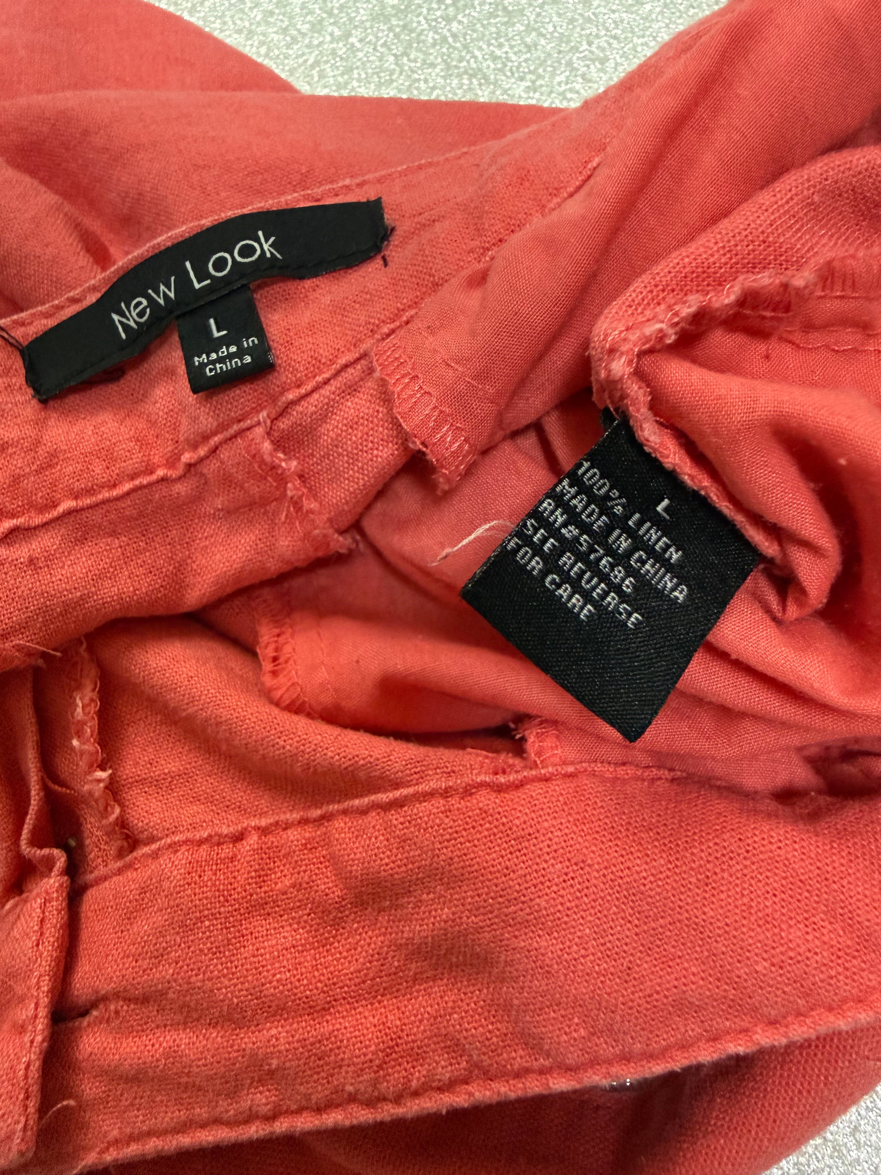 New Look 100% Linen L Coral Straight Leg Pants