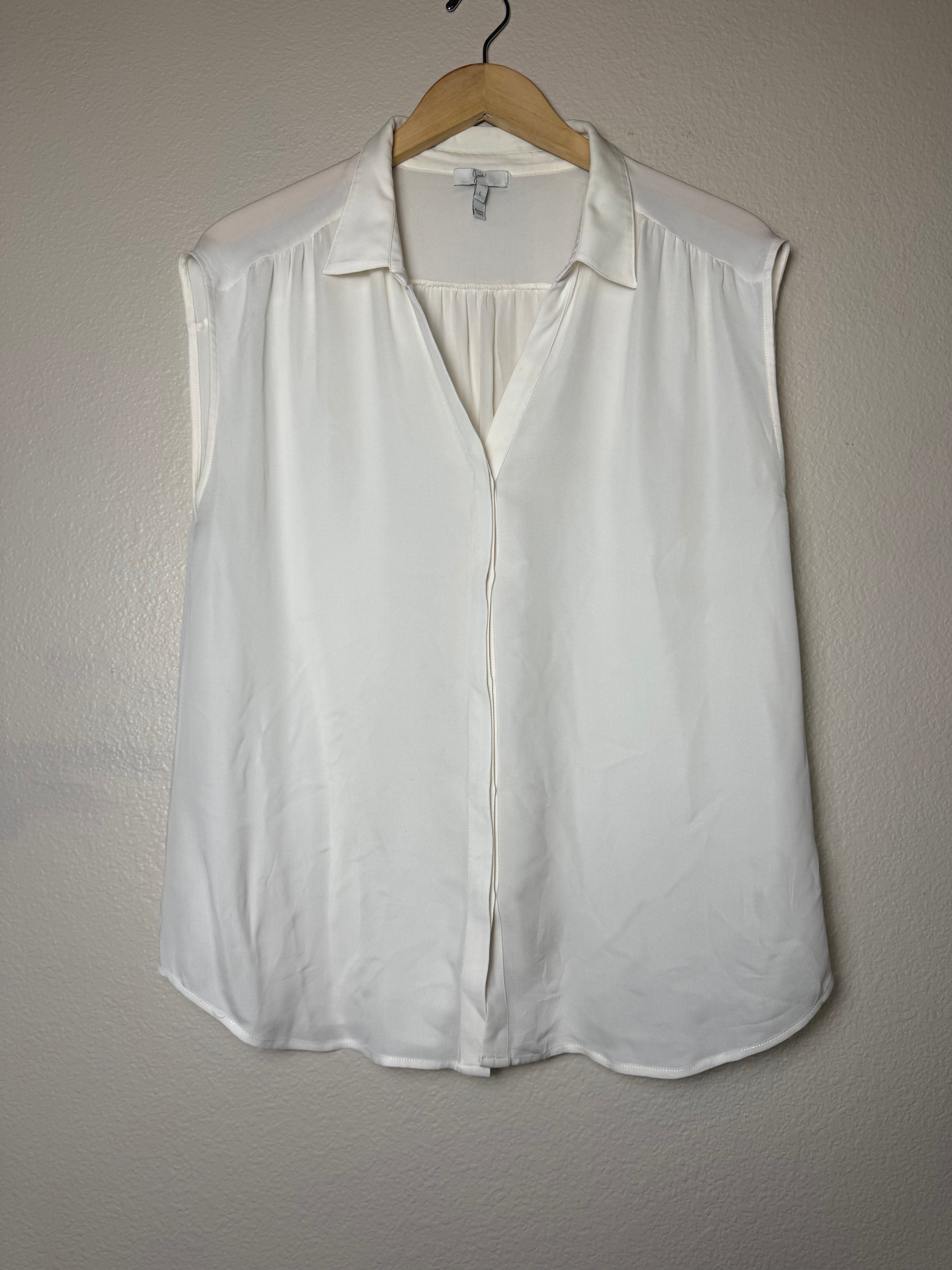 Joie 100% Silk L Off White Collared Button Down Tank Top