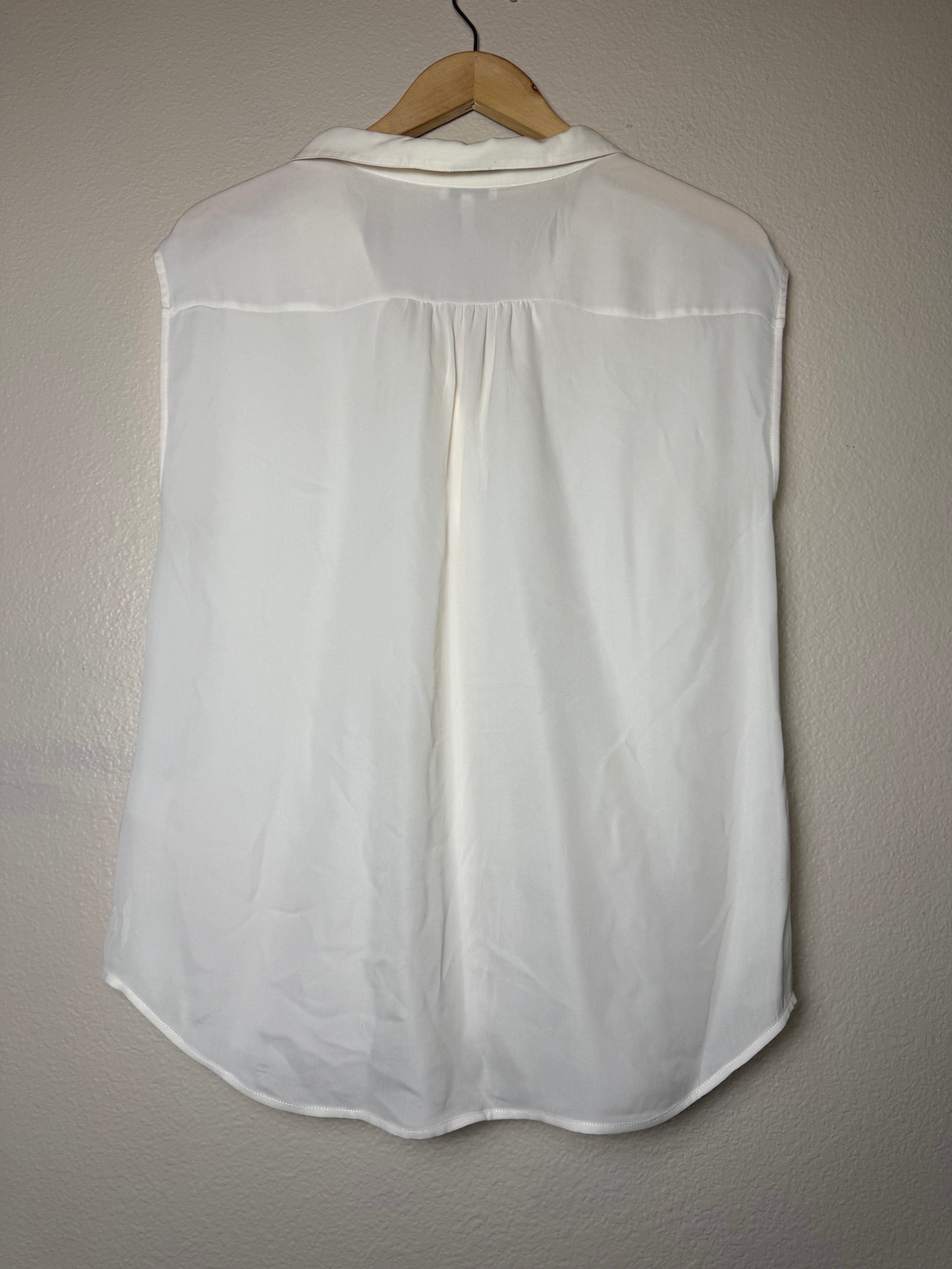 Joie 100% Silk L Off White Collared Button Down Tank Top