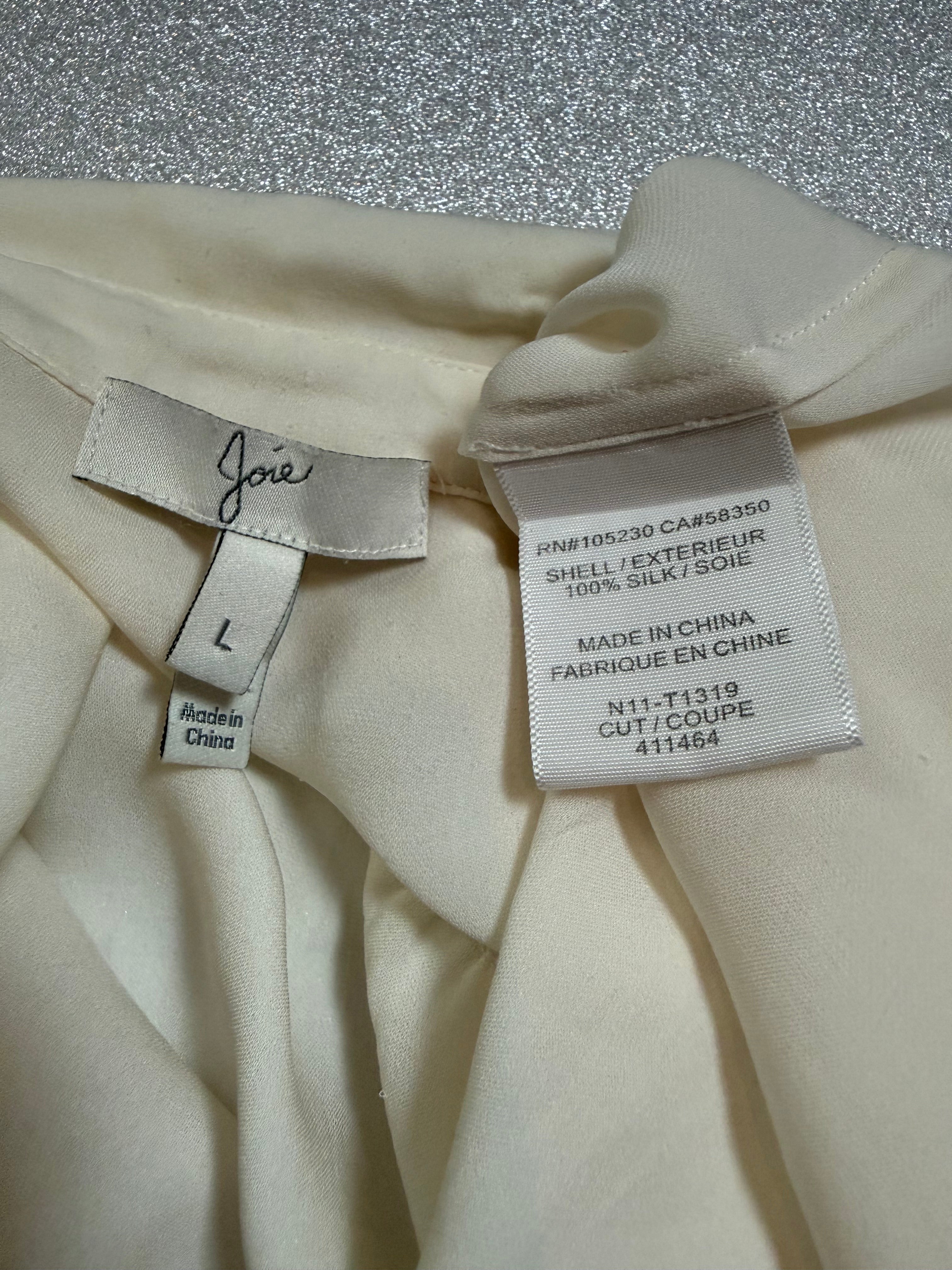 Joie 100% Silk L Off White Collared Button Down Tank Top