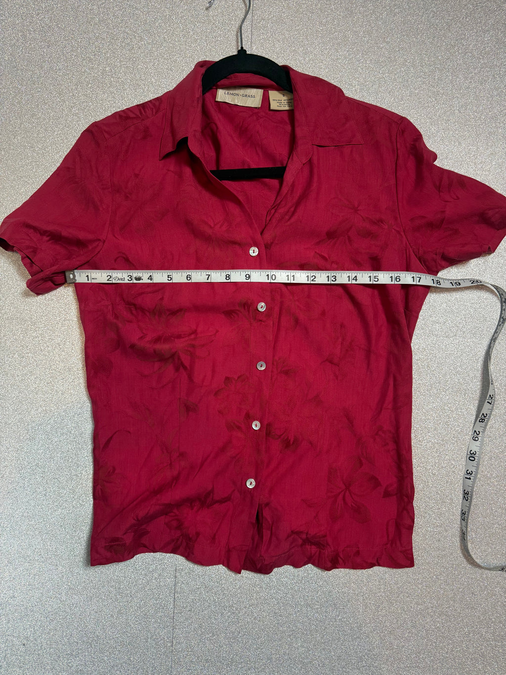 Lemon Grass 55% Silk 45% Rayon S M Red Flower Design Button Down Shirt and Capri Pants Set