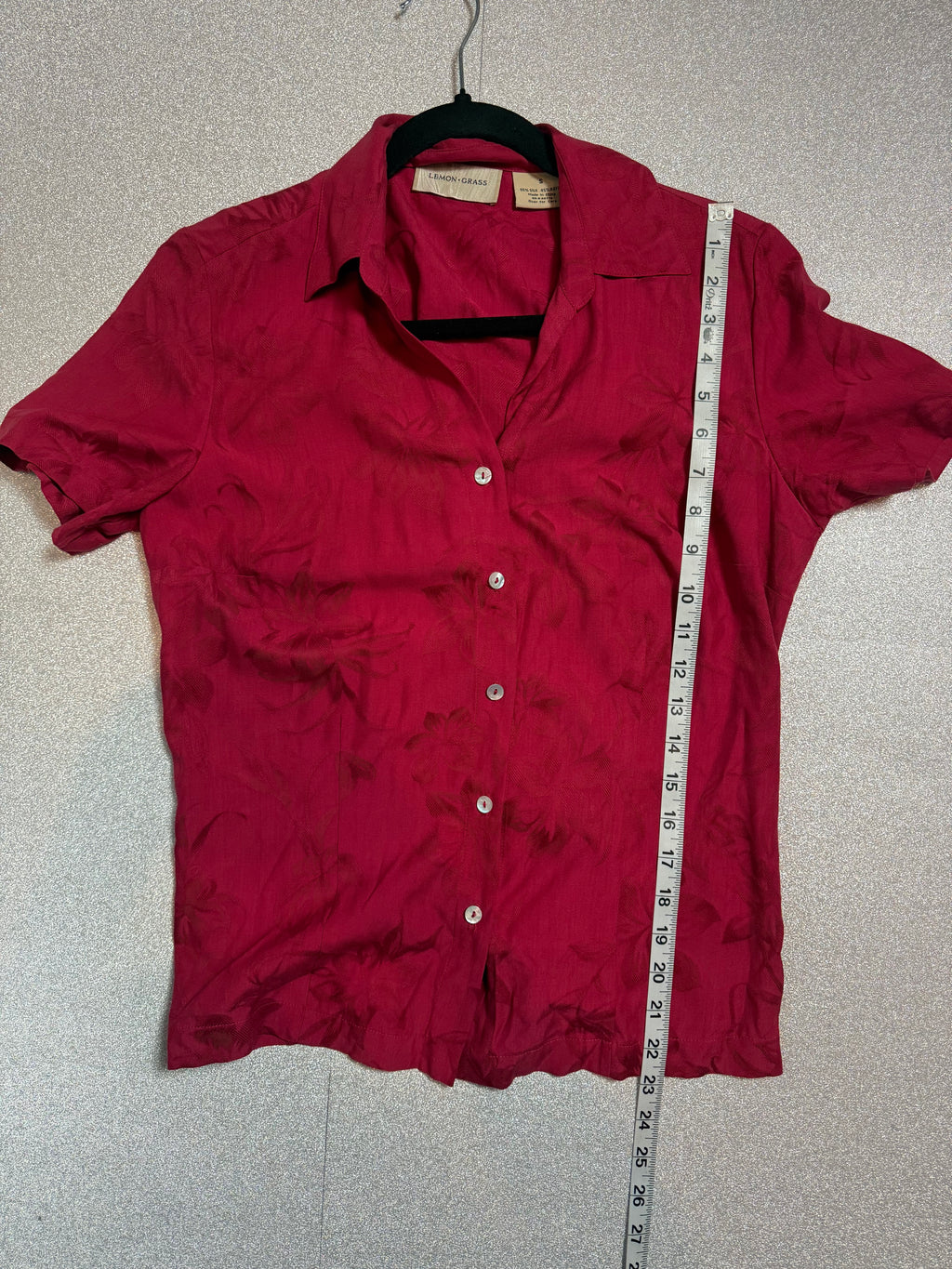 Lemon Grass 55% Silk 45% Rayon S M Red Flower Design Button Down Shirt and Capri Pants Set