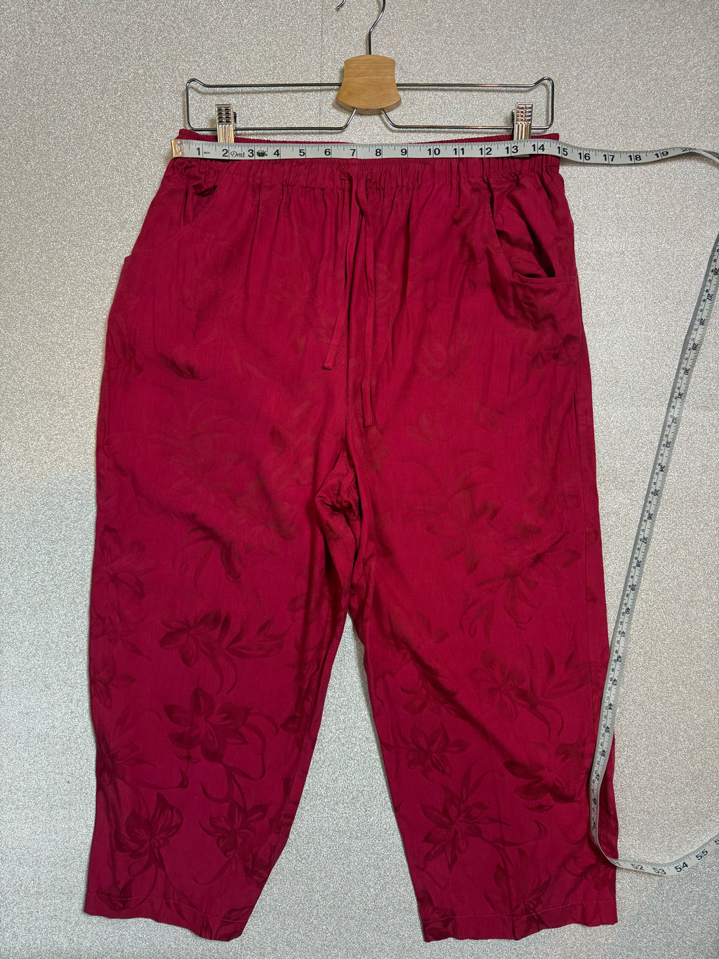 Lemon Grass 55% Silk 45% Rayon S M Red Flower Design Button Down Shirt and Capri Pants Set