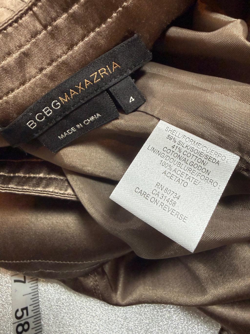 BCBG MaxAzria 59% Silk 41% Cotton Size 4 Light Brown Satin Bubble Mini Skirt