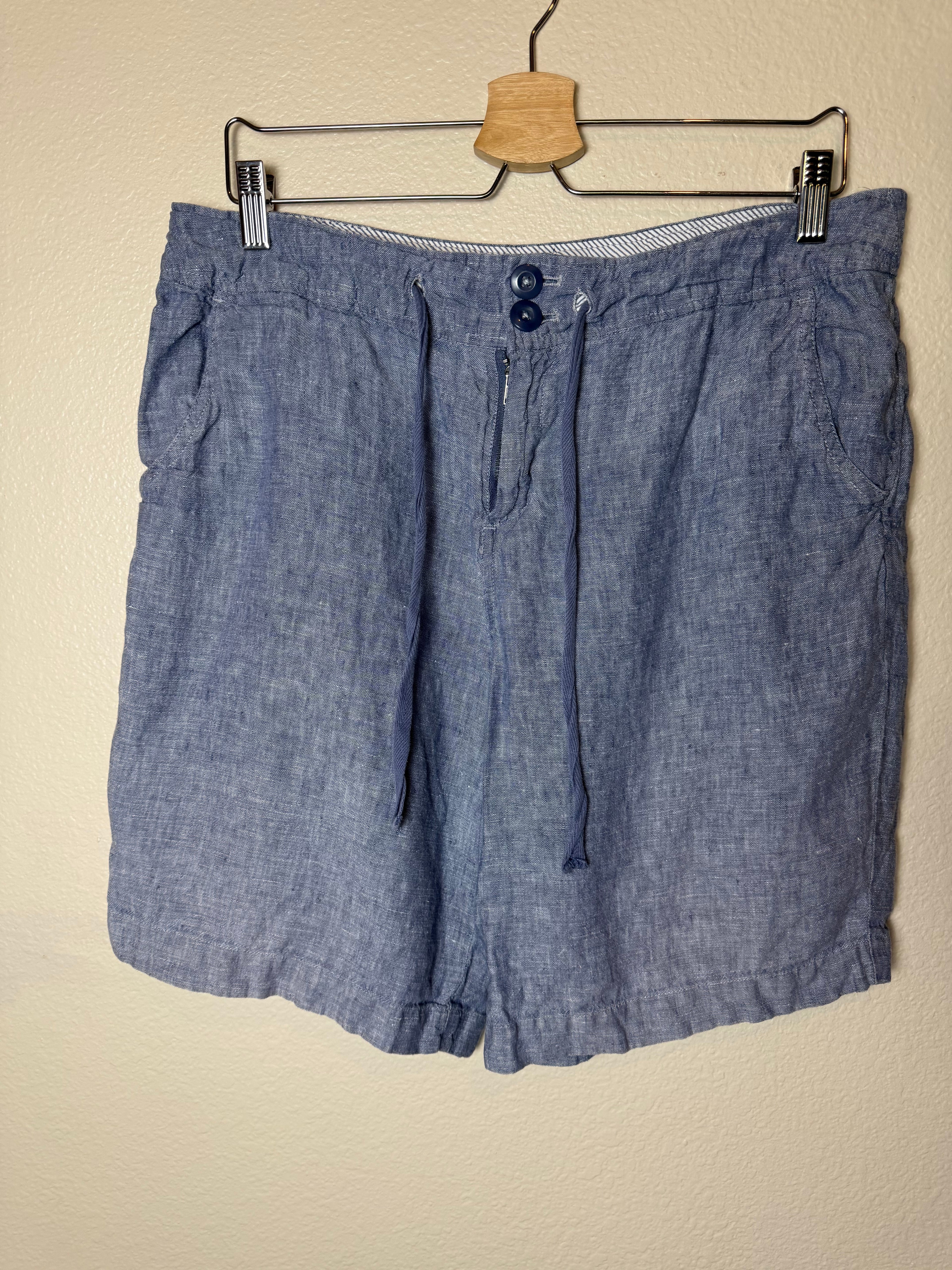 Jones New York 100% Linen Size 12 Light Blue Mid Thigh Shorts