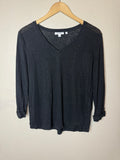 Chico's 100% Linen Size 2 (L) Black 3/4 Sleeve V-Neck Shirt