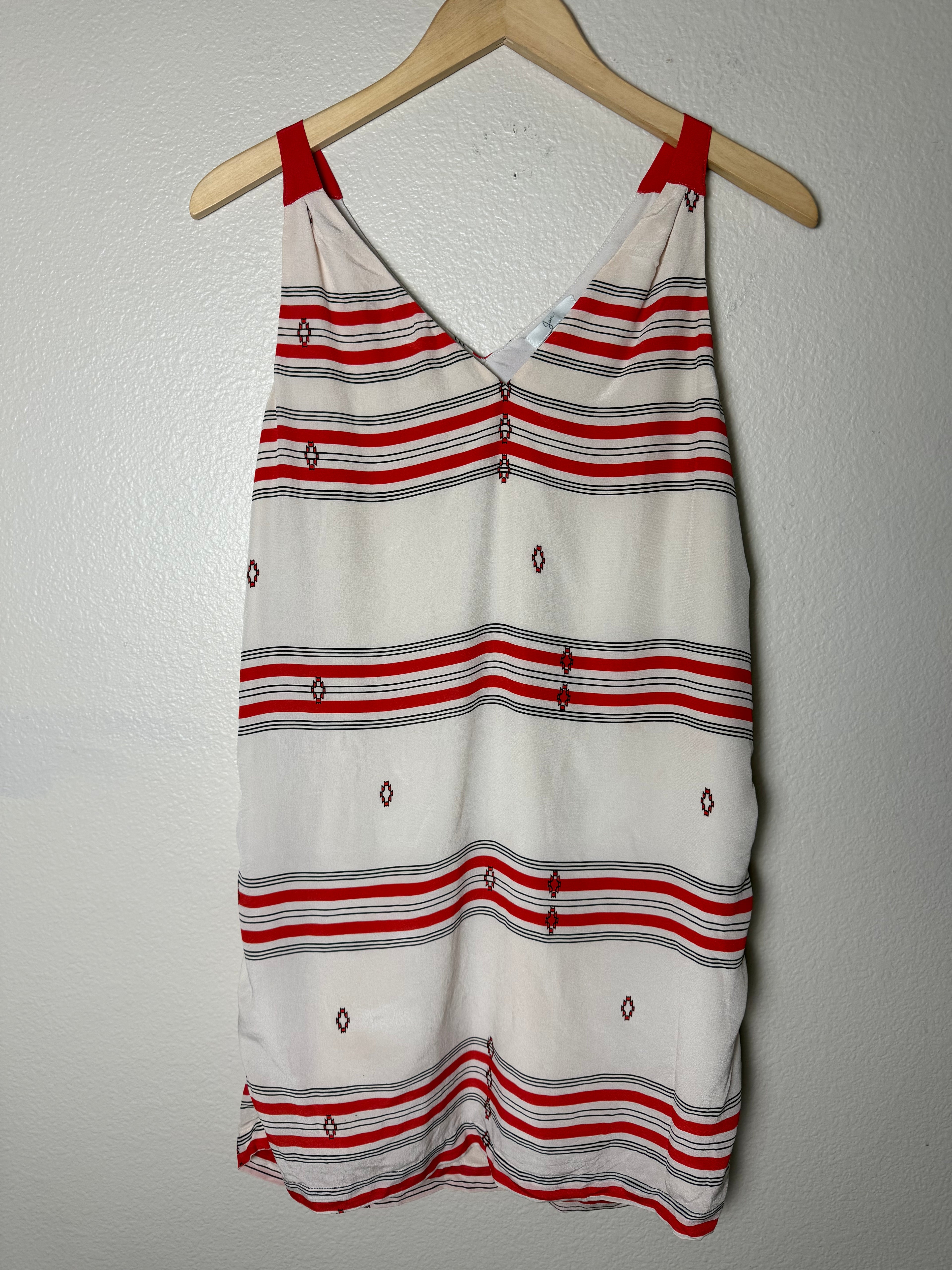 Joie 100% Silk XS Red and White Striped Tank Top Mini Dress