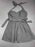 A. Byer 100% Cotton Size 15 (Size 14, Size 16) Black and White Chevron Halter Mini Dress