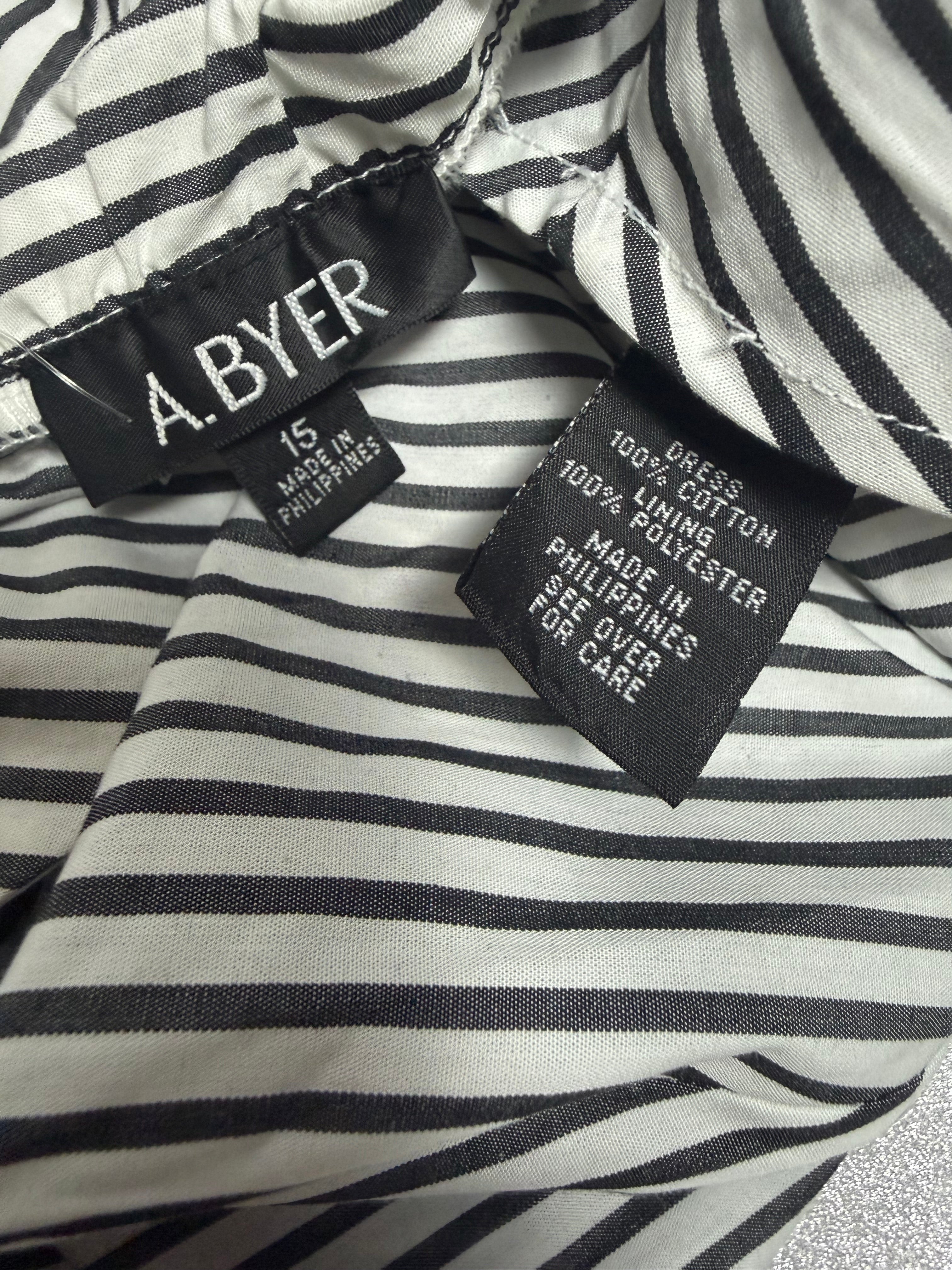 A. Byer 100% Cotton Size 15 (Size 14, Size 16) Black and White Chevron Halter Mini Dress