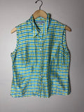 Kasper & Company 100% Silk Size 12 Blue and Green Plaid Button Down Tank Top