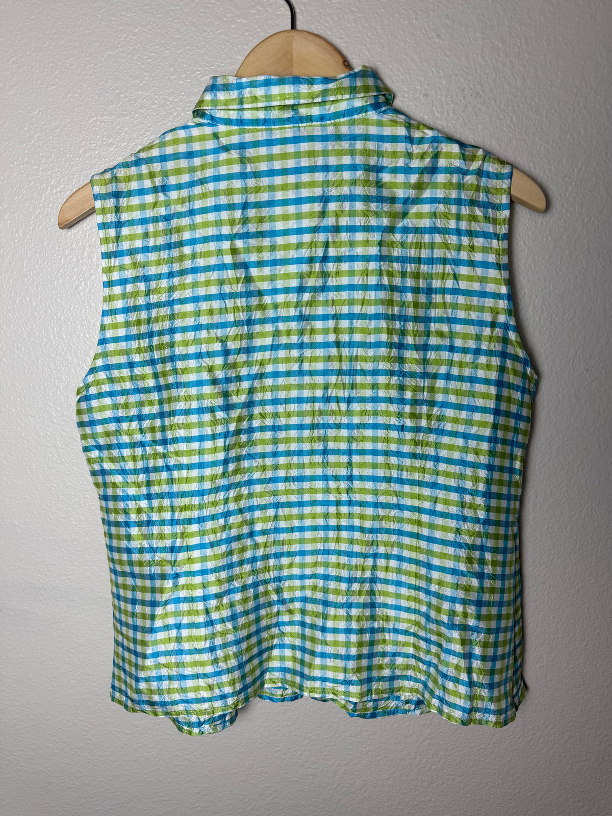 Kasper & Company 100% Silk Size 12 Blue and Green Plaid Button Down Tank Top
