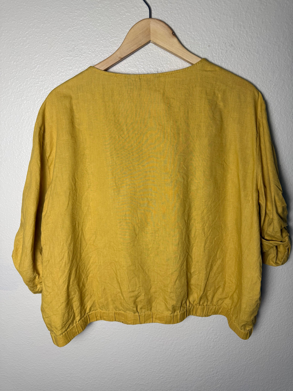 Ellen Tracy 100% Linen XL Mustard Yellow 3/4 Sleeve Shirt