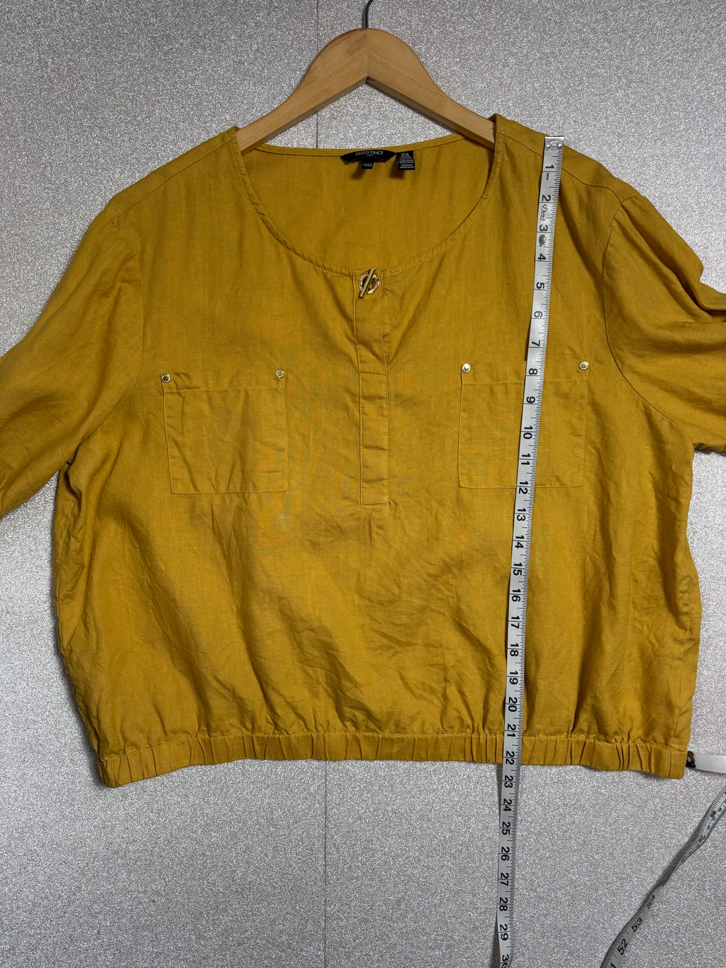 Ellen Tracy 100% Linen XL Mustard Yellow 3/4 Sleeve Shirt