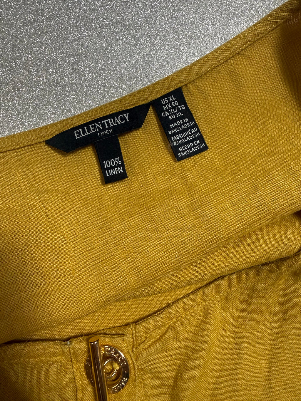 Ellen Tracy 100% Linen XL Mustard Yellow 3/4 Sleeve Shirt