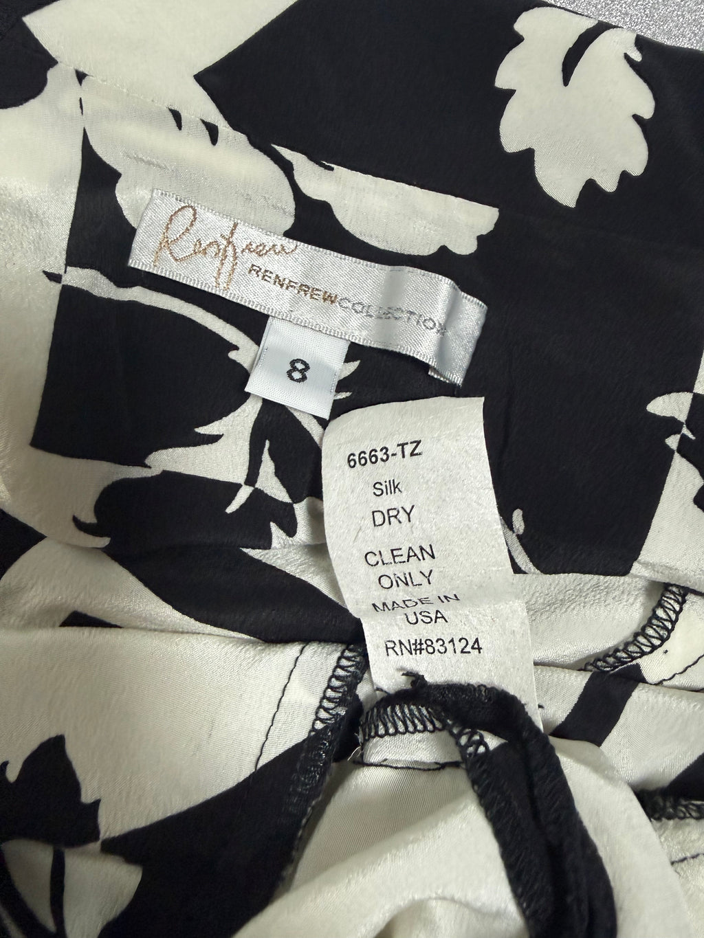 Renfrew Silk SIze 8 Black and White Tie Wrap Blouse