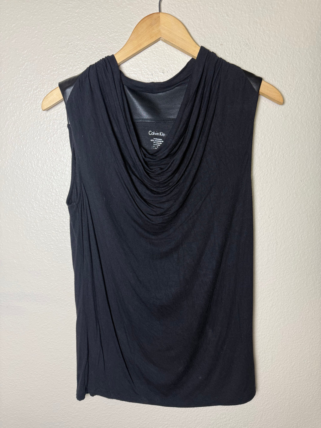 Calvin Klein 95% Rayon 5% Spandex Black Cowl Neck Tank Top