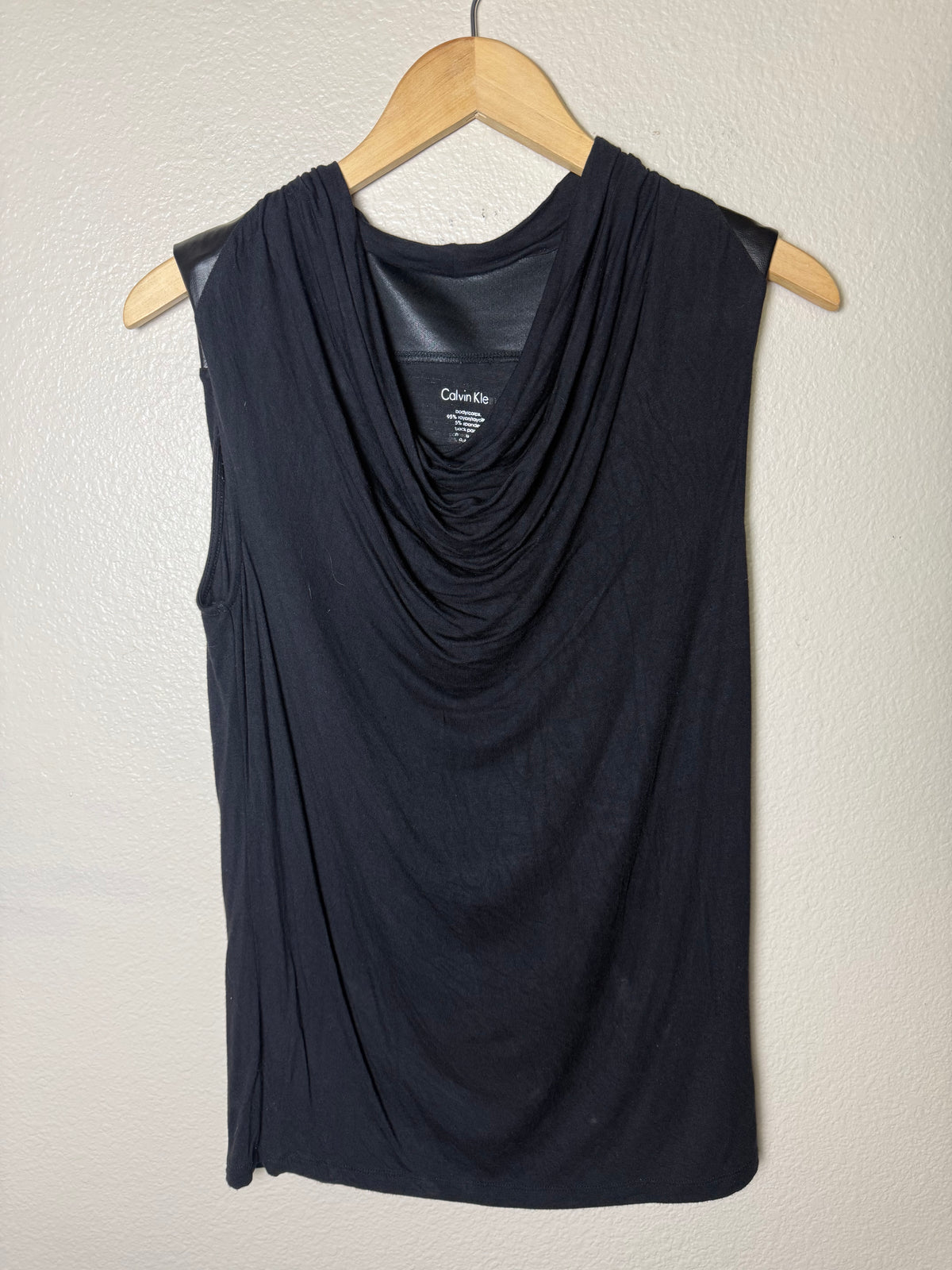Calvin Klein 95% Rayon 5% Spandex Black Cowl Neck Tank Top