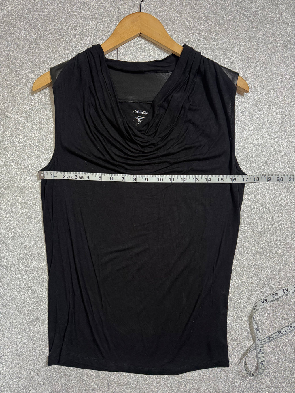 Calvin Klein 95% Rayon 5% Spandex Black Cowl Neck Tank Top