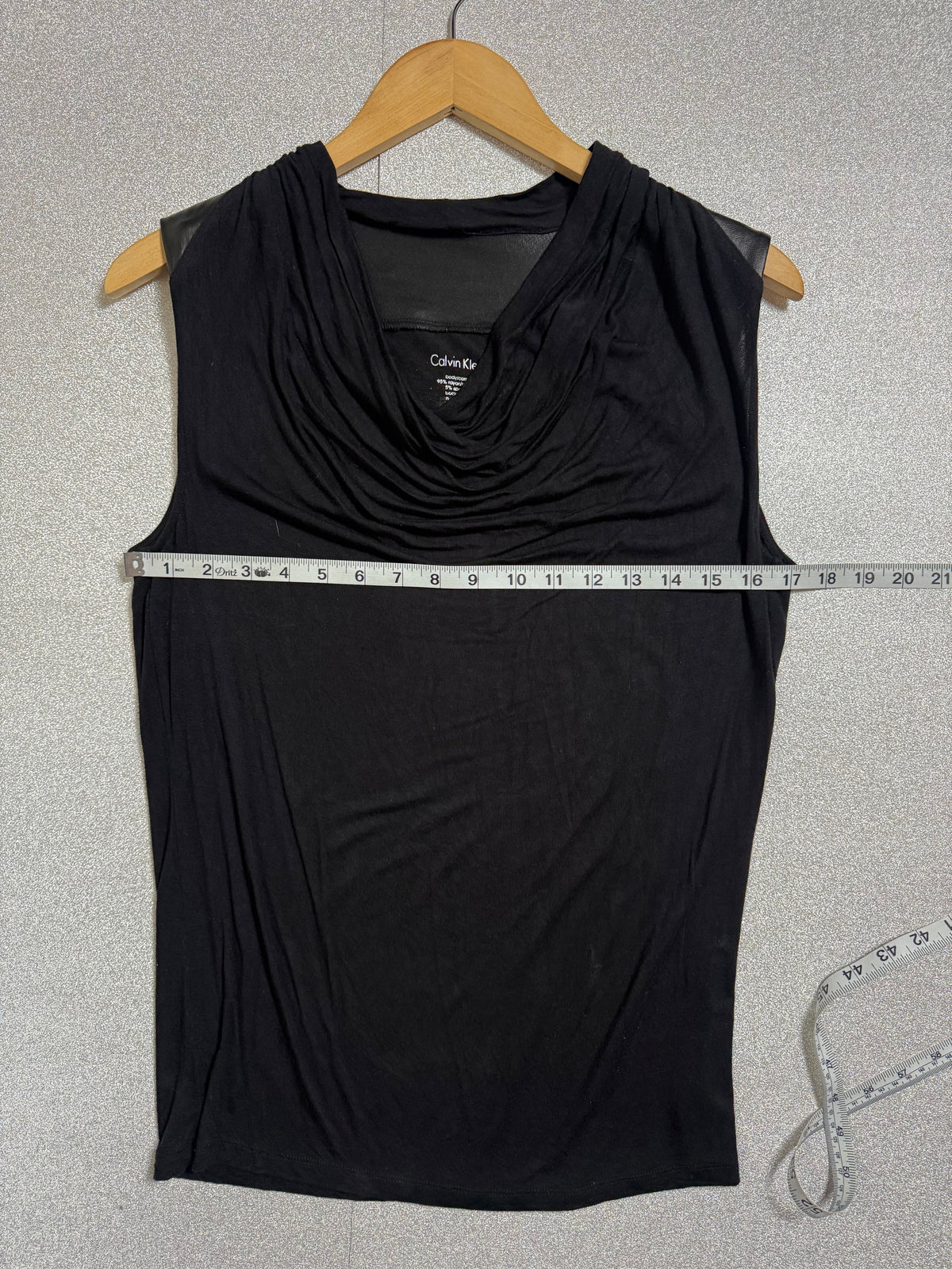 Calvin Klein 95% Rayon 5% Spandex Black Cowl Neck Tank Top