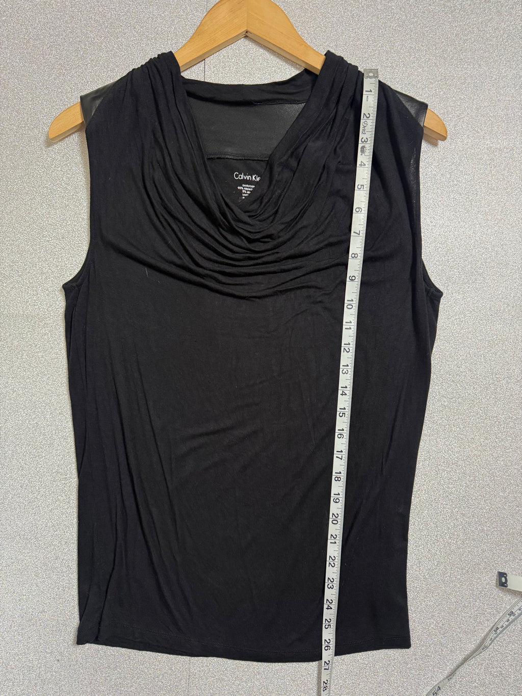 Calvin Klein 95% Rayon 5% Spandex Black Cowl Neck Tank Top