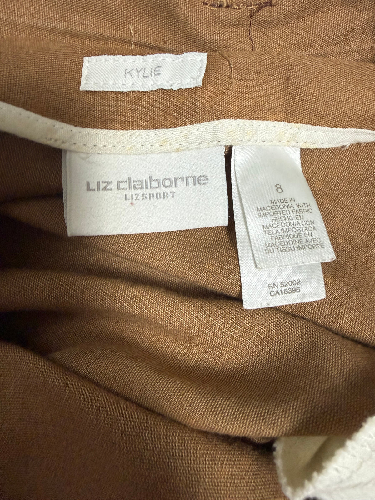 Liz Claiborne 54% Linen 45% Cotton Size 8 Brown Kylie Trousers