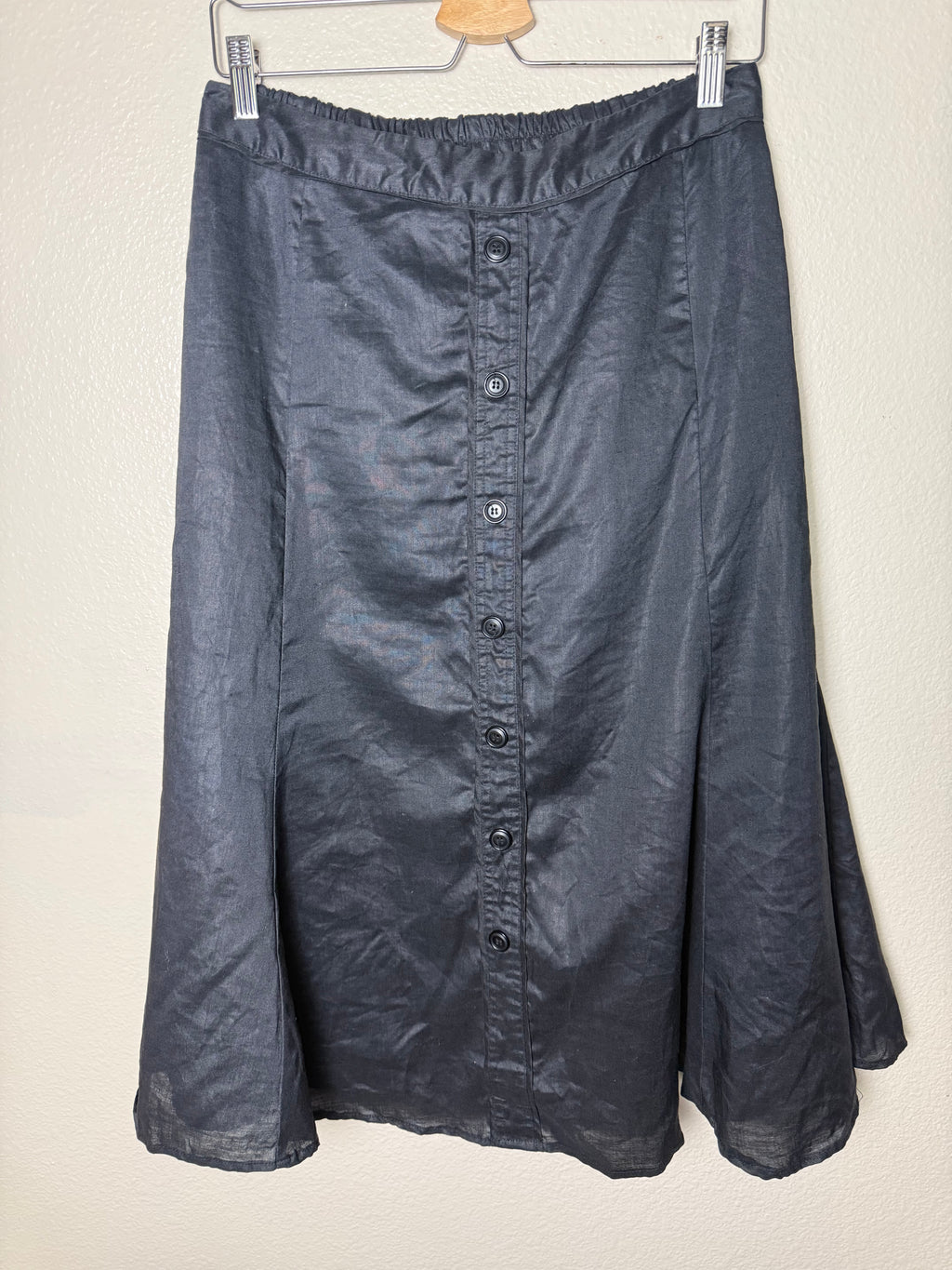 Lino USA 100% Linen M Black Button Down Midi Skirt