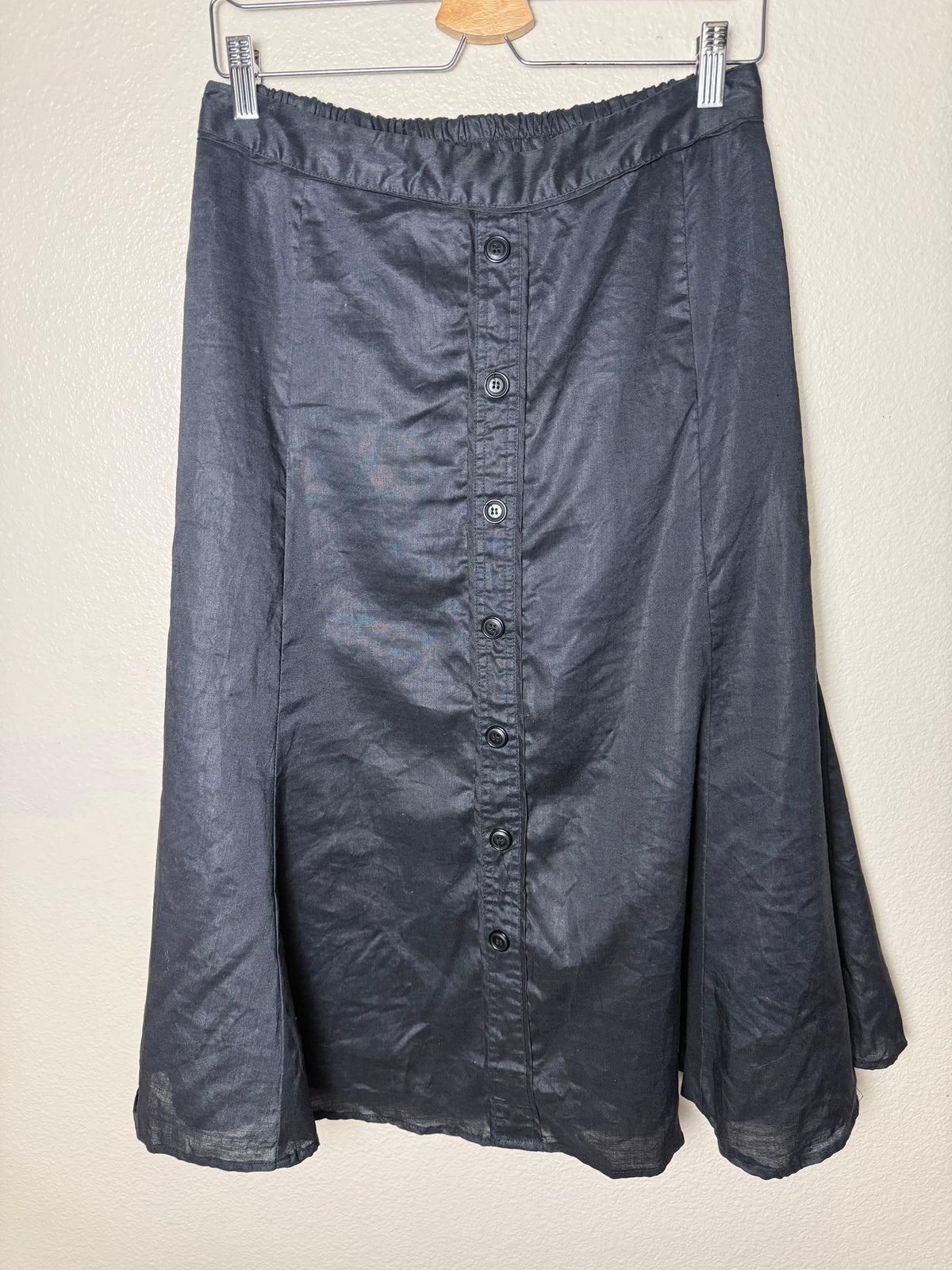 Lino USA 100% Linen M Black Button Down Midi Skirt