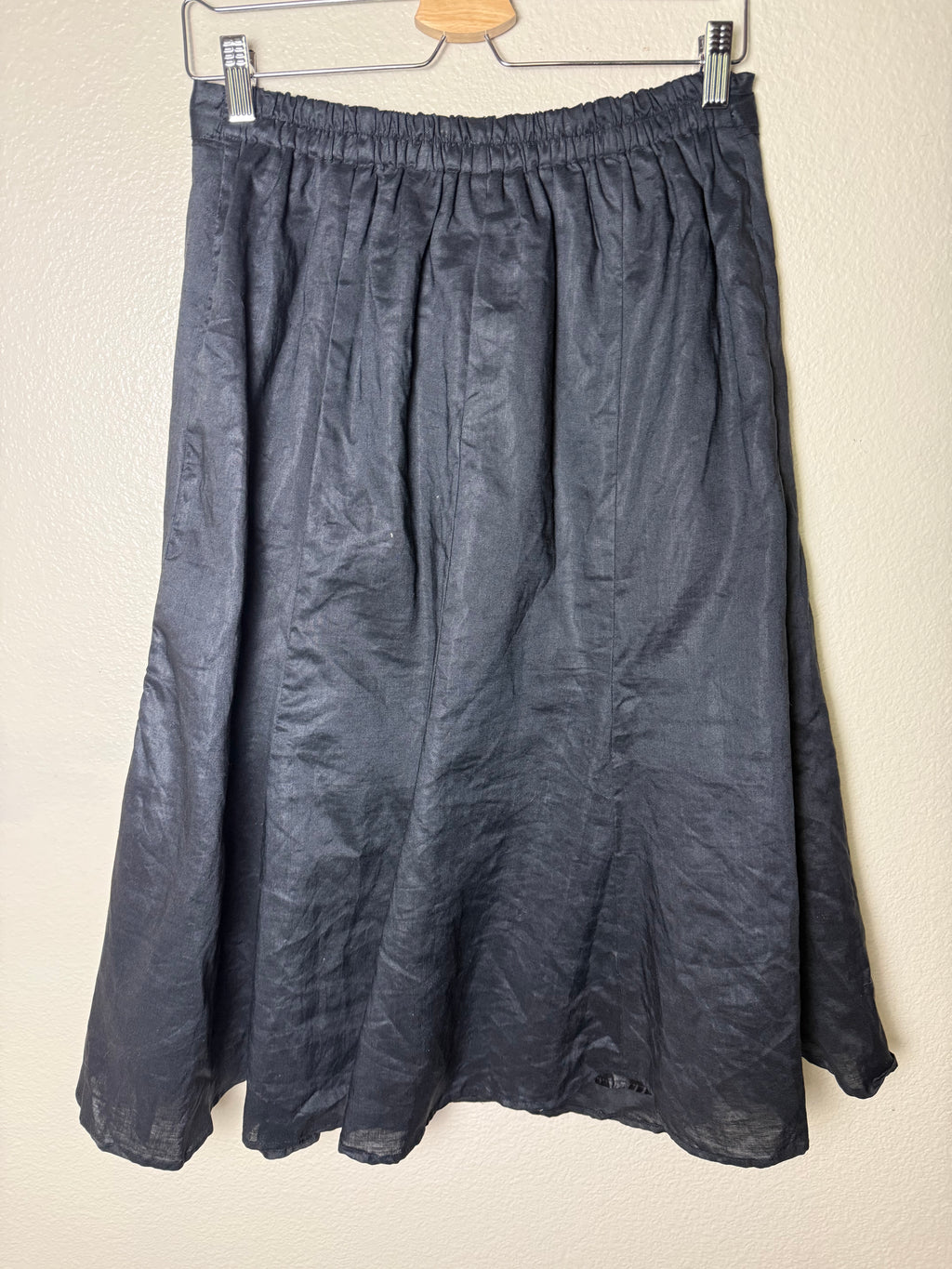 Lino USA 100% Linen M Black Button Down Midi Skirt