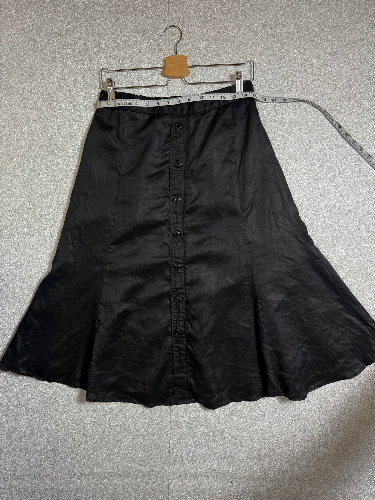 Lino USA 100% Linen M Black Button Down Midi Skirt